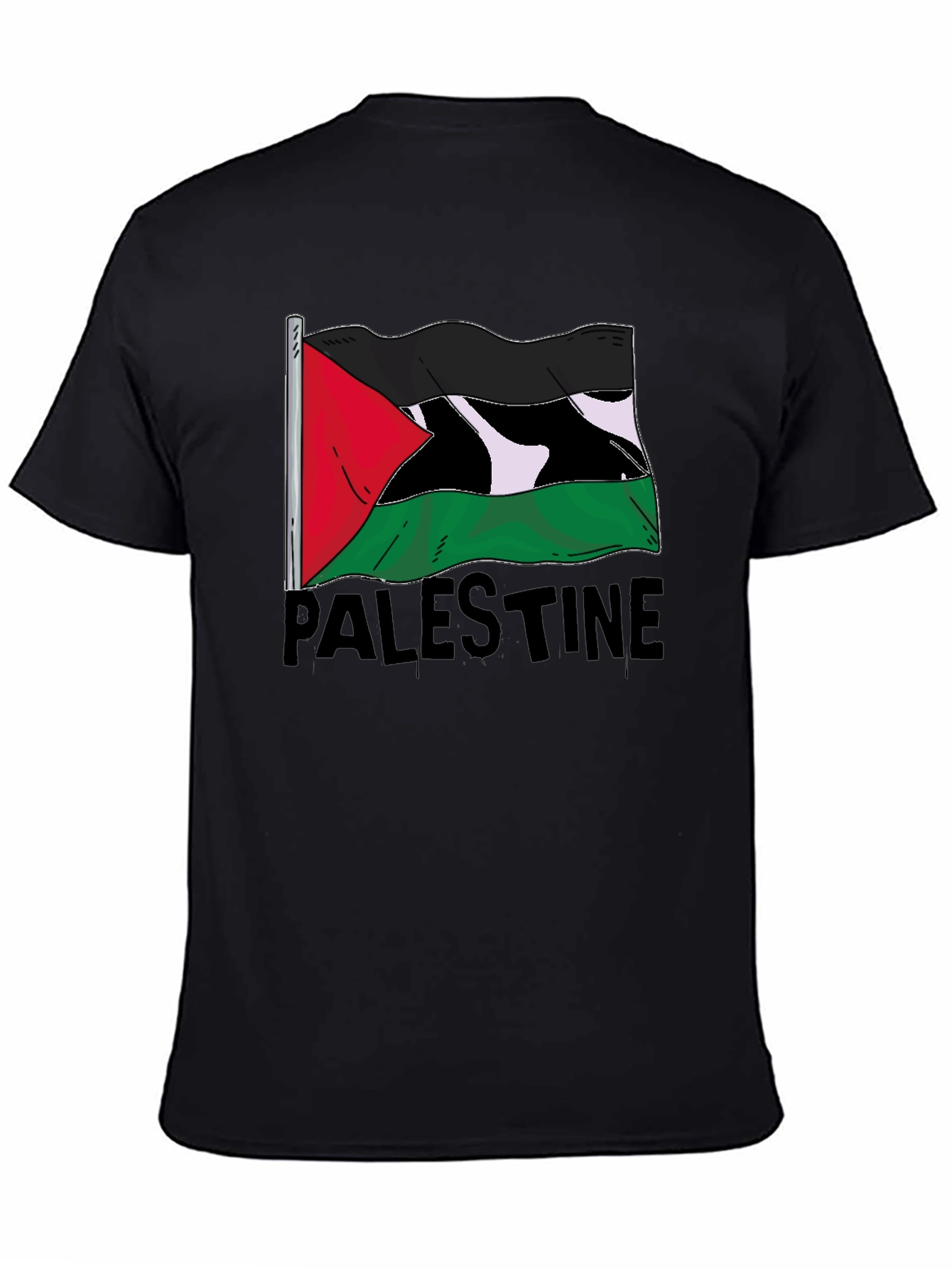 Palestine Flag Graphic Tee - Black Cotton T-Shirt