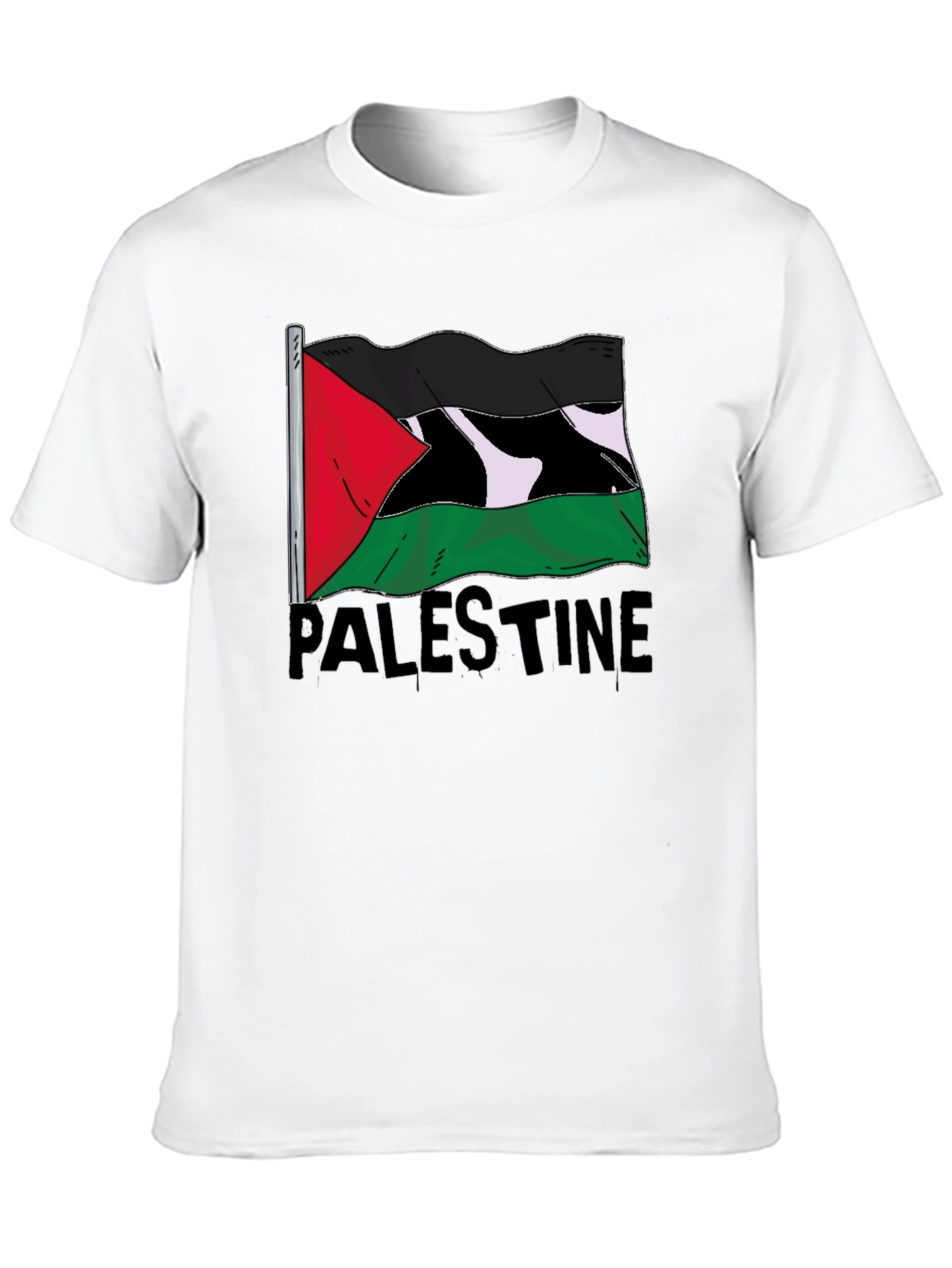 Palestine Flag Graphic Tee - Black Cotton T-Shirt