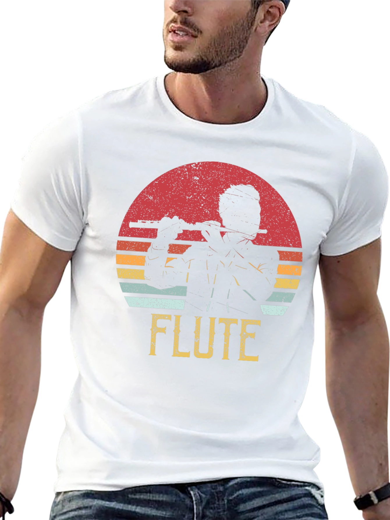 Flute Player Graphic Tee - Retro Sunset Design