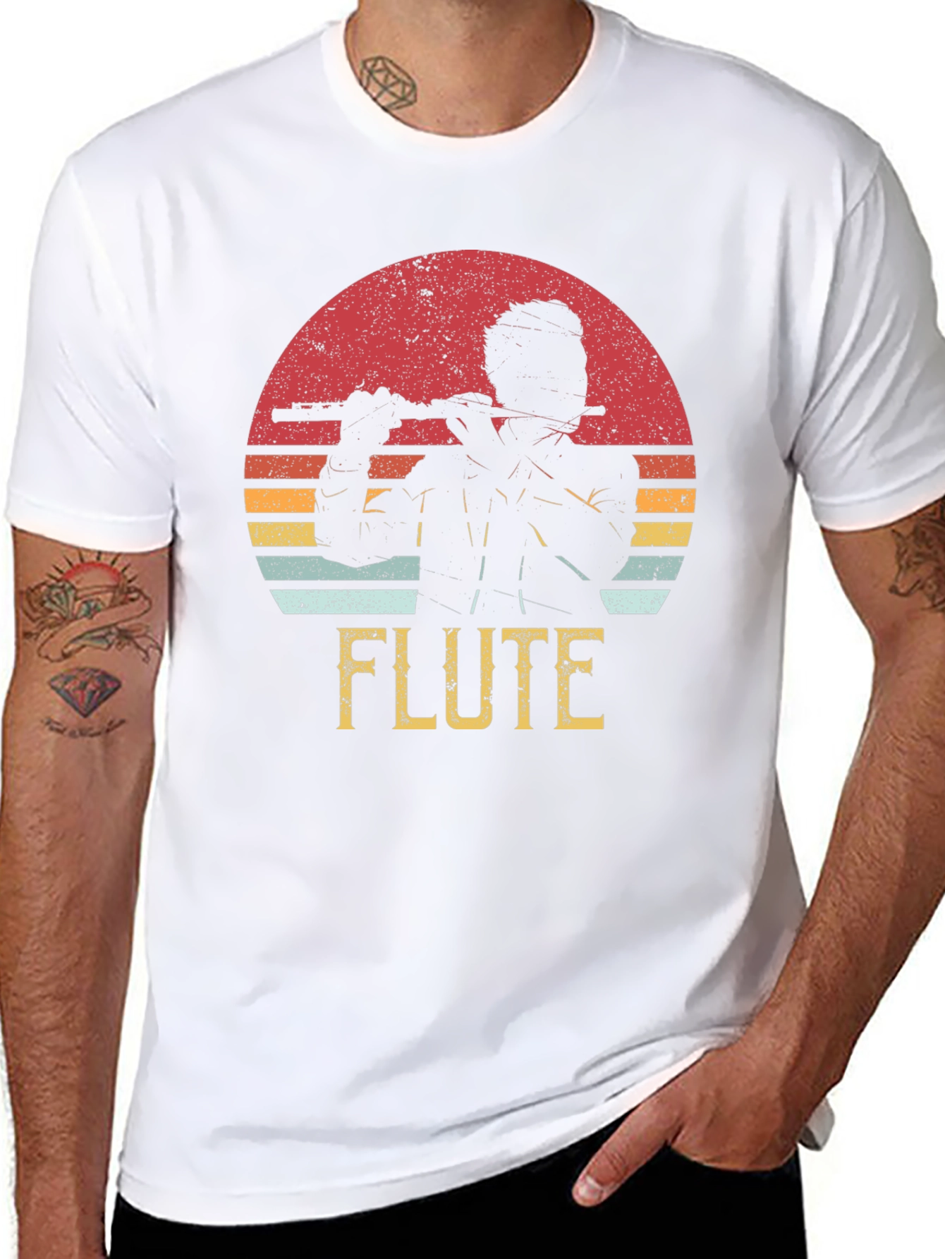 Flute Player Graphic Tee - Retro Sunset Design