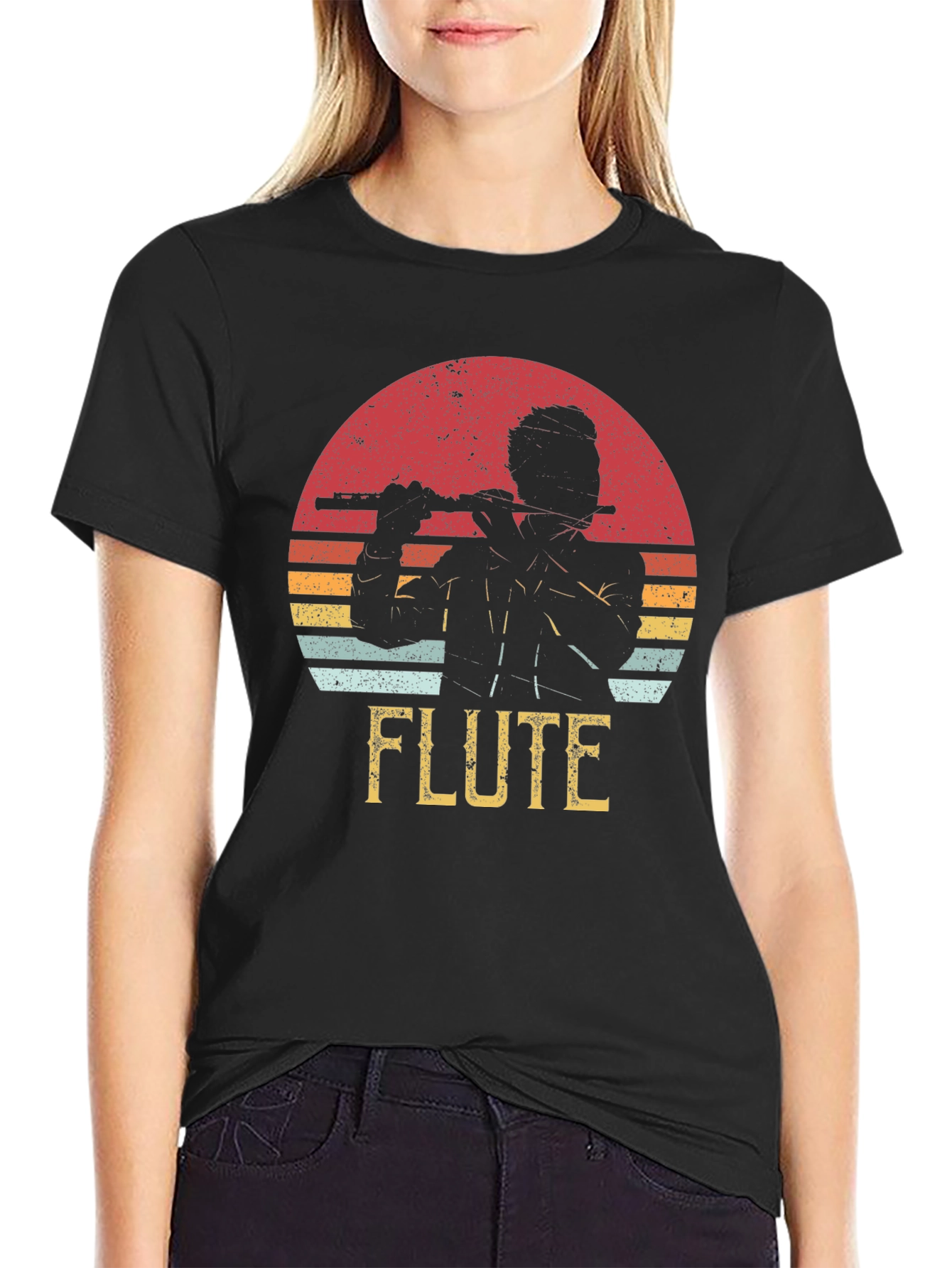 Flute Player Graphic Tee - Retro Sunset Design