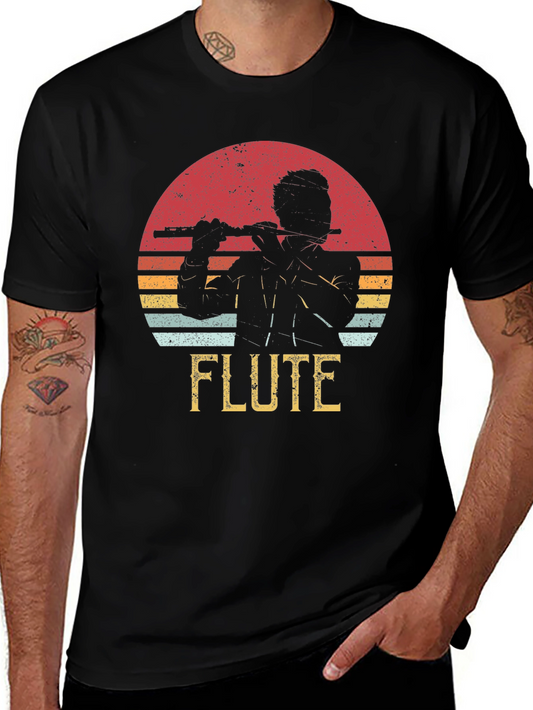 Flute Player Graphic Tee - Retro Sunset Design