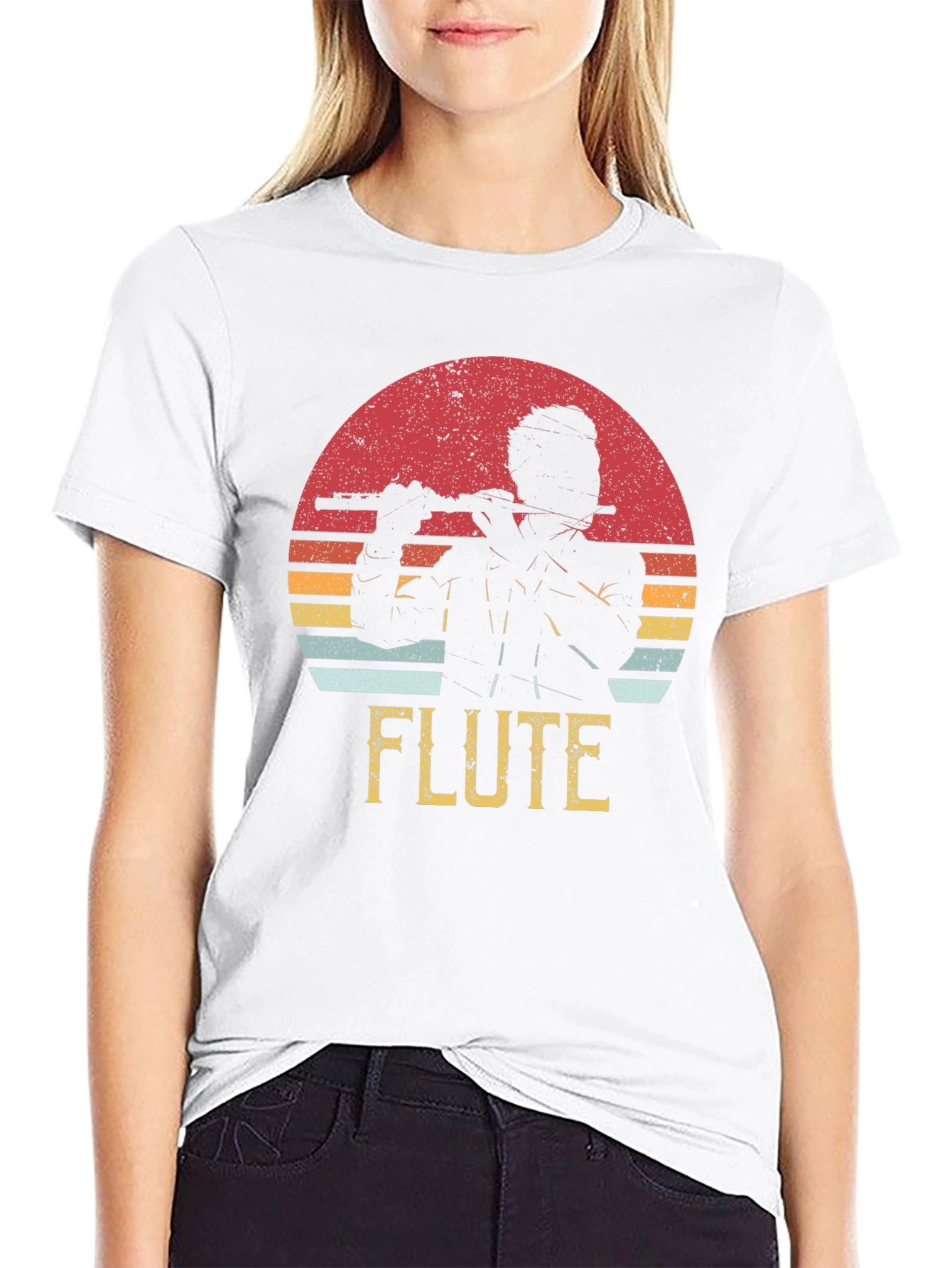 Flute Player Graphic Tee - Retro Sunset Design