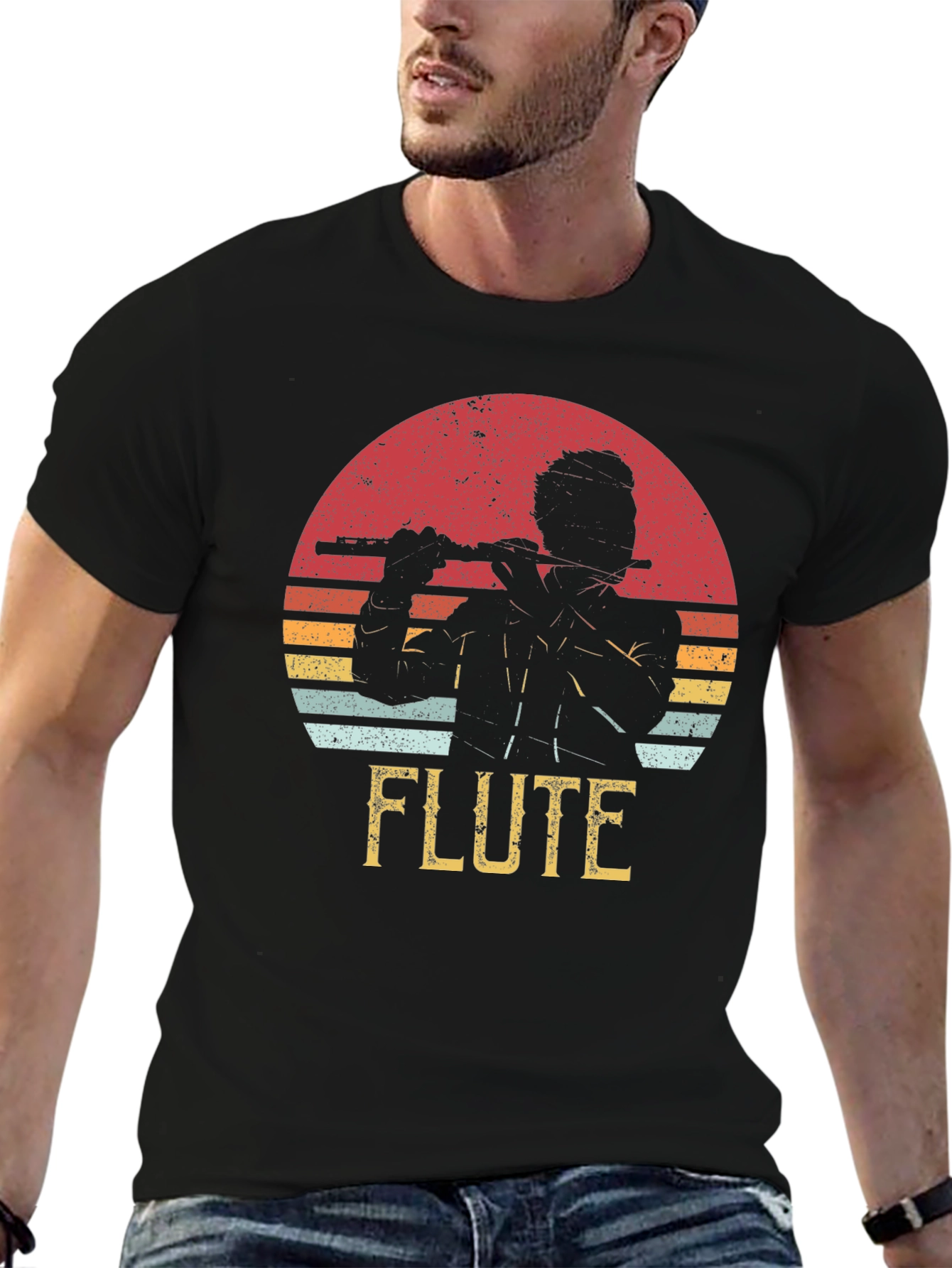 Flute Player Graphic Tee - Retro Sunset Design