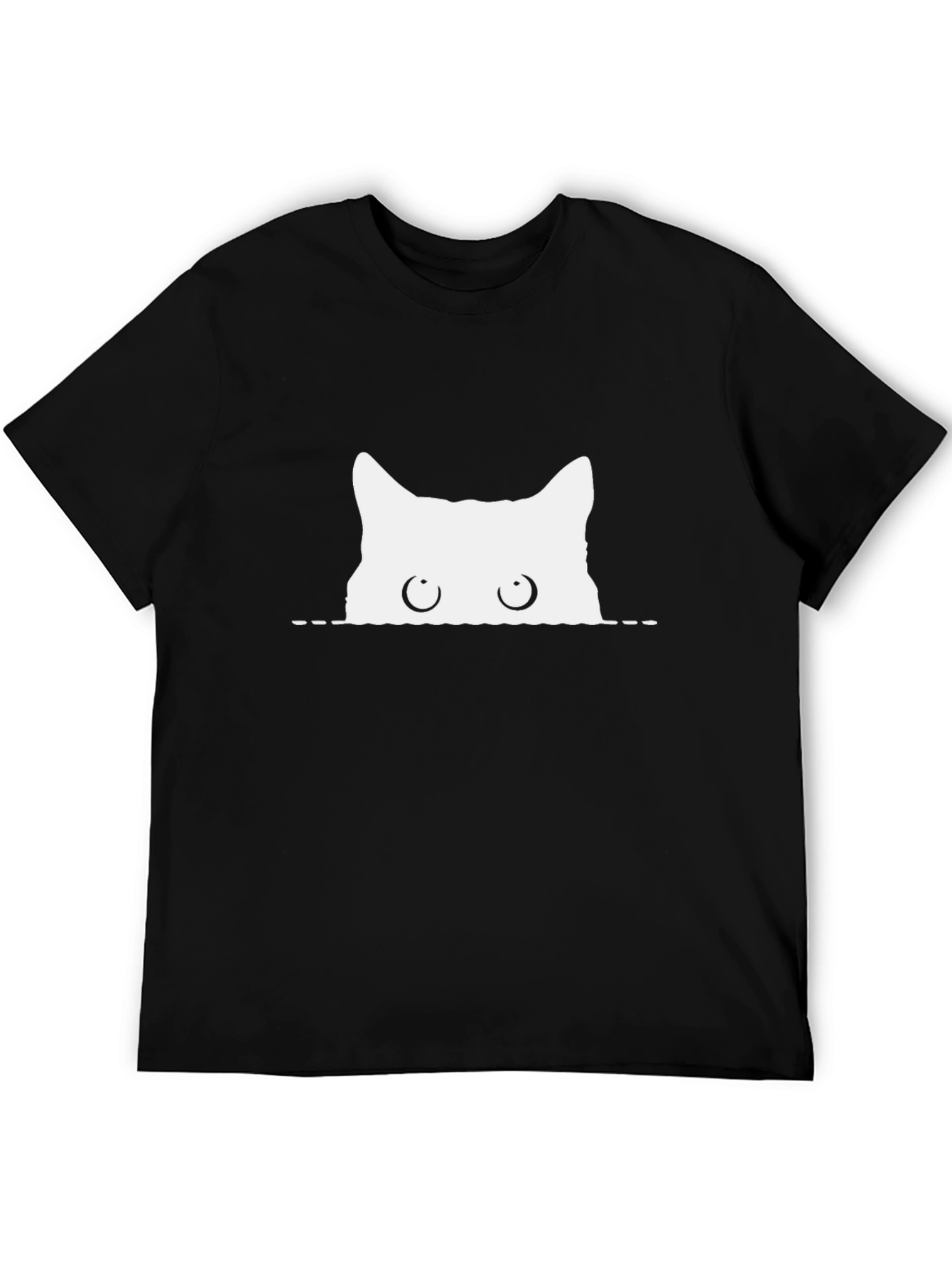 Peeking Cat Graphic Tee - Black Cotton T-Shirt