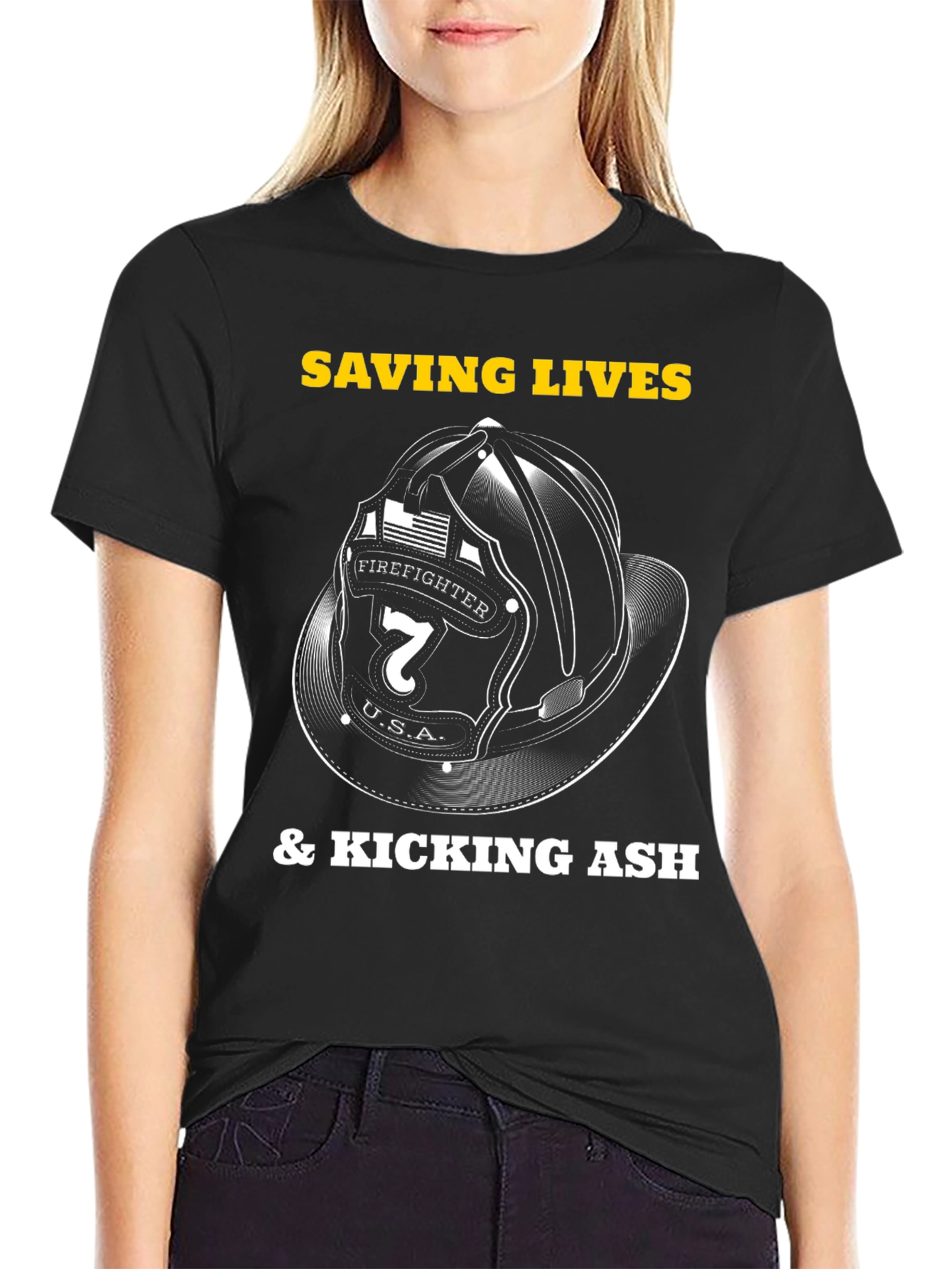 Saving Lives Firefighter Helmet Graphic Tee