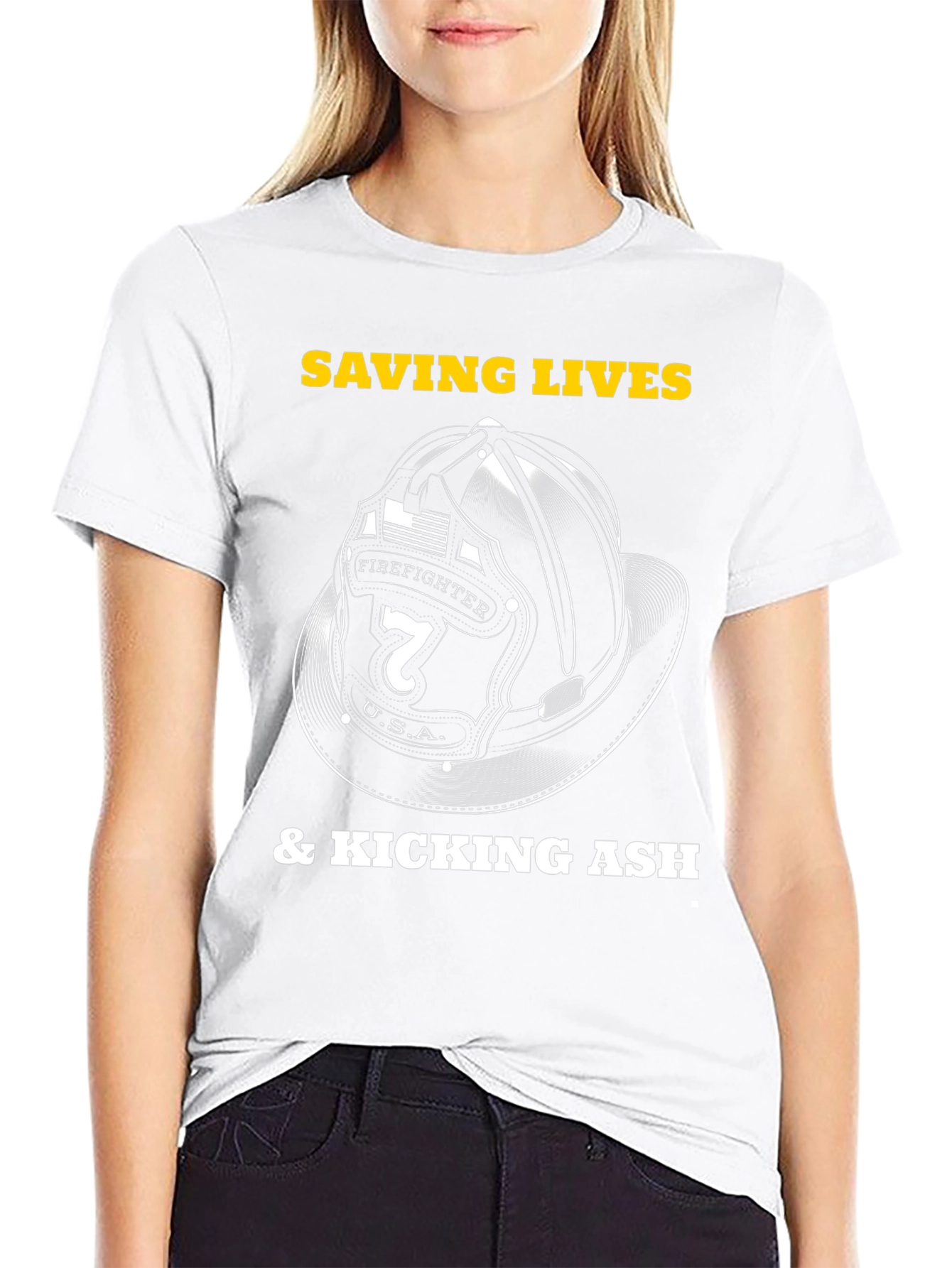 Saving Lives Firefighter Helmet Graphic Tee