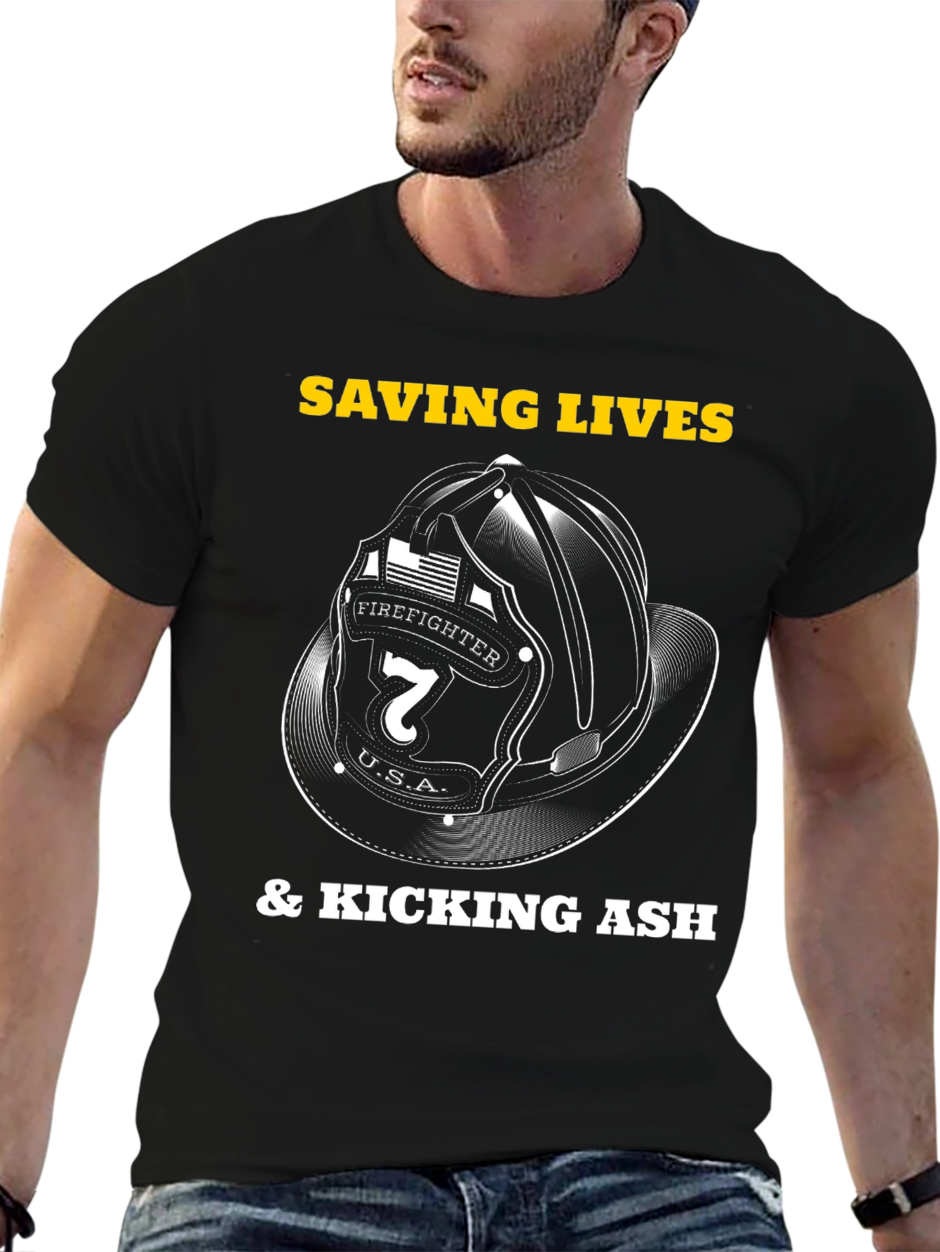 Saving Lives Firefighter Helmet Graphic Tee