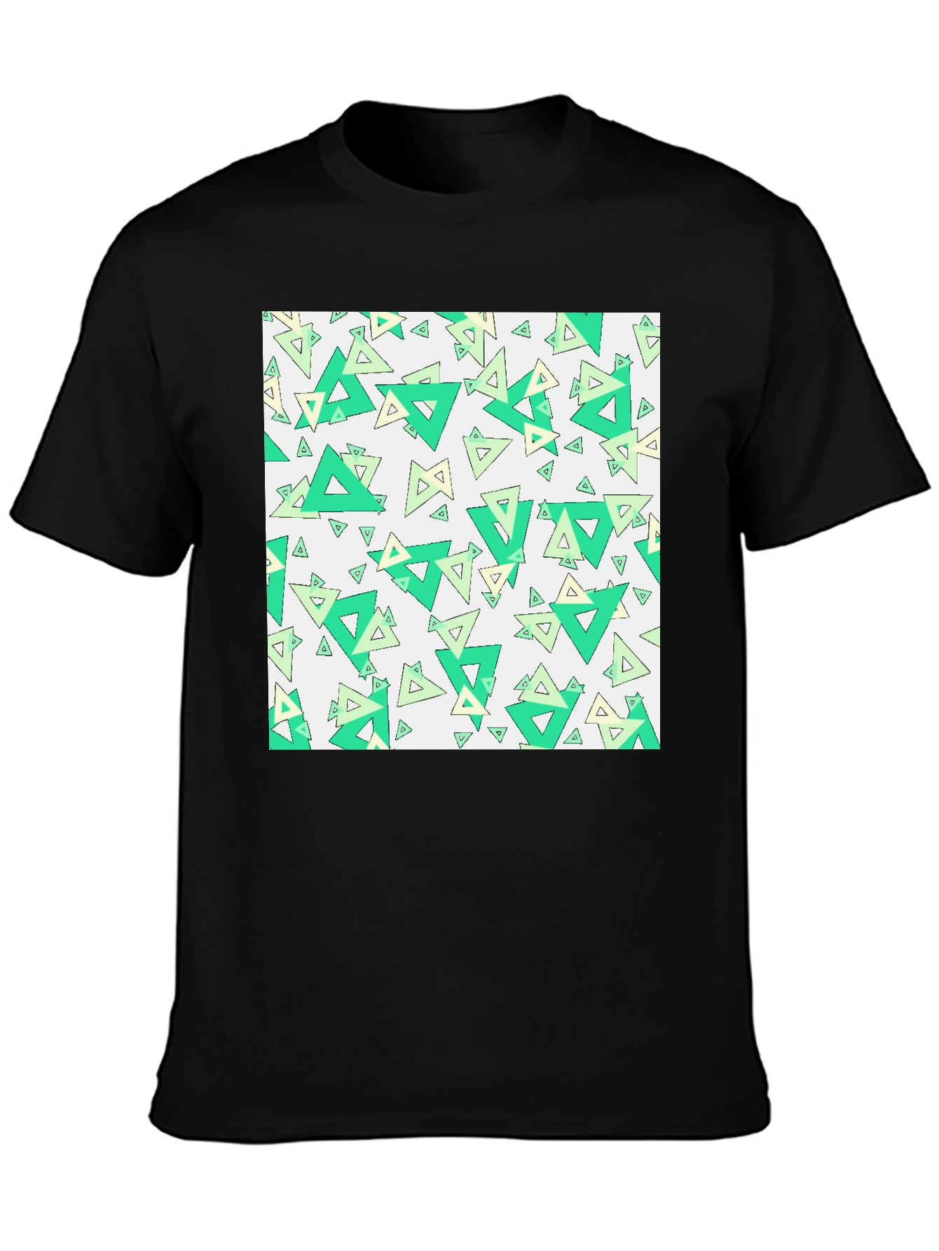 Geometric Triangle Pattern Black T-Shirt