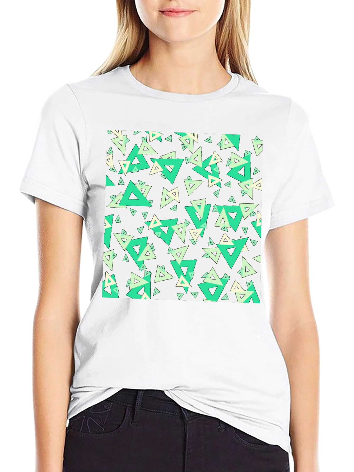 Geometric Triangle Pattern Black T-Shirt