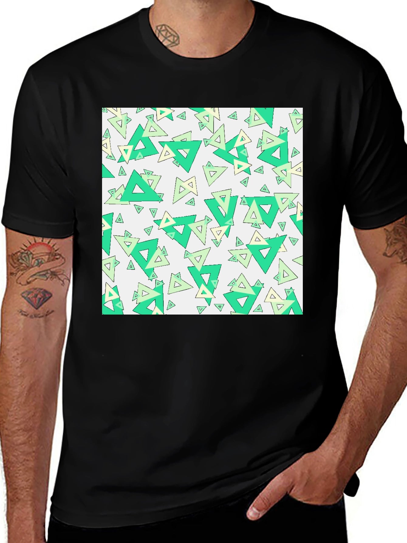 Geometric Triangle Pattern Black T-Shirt