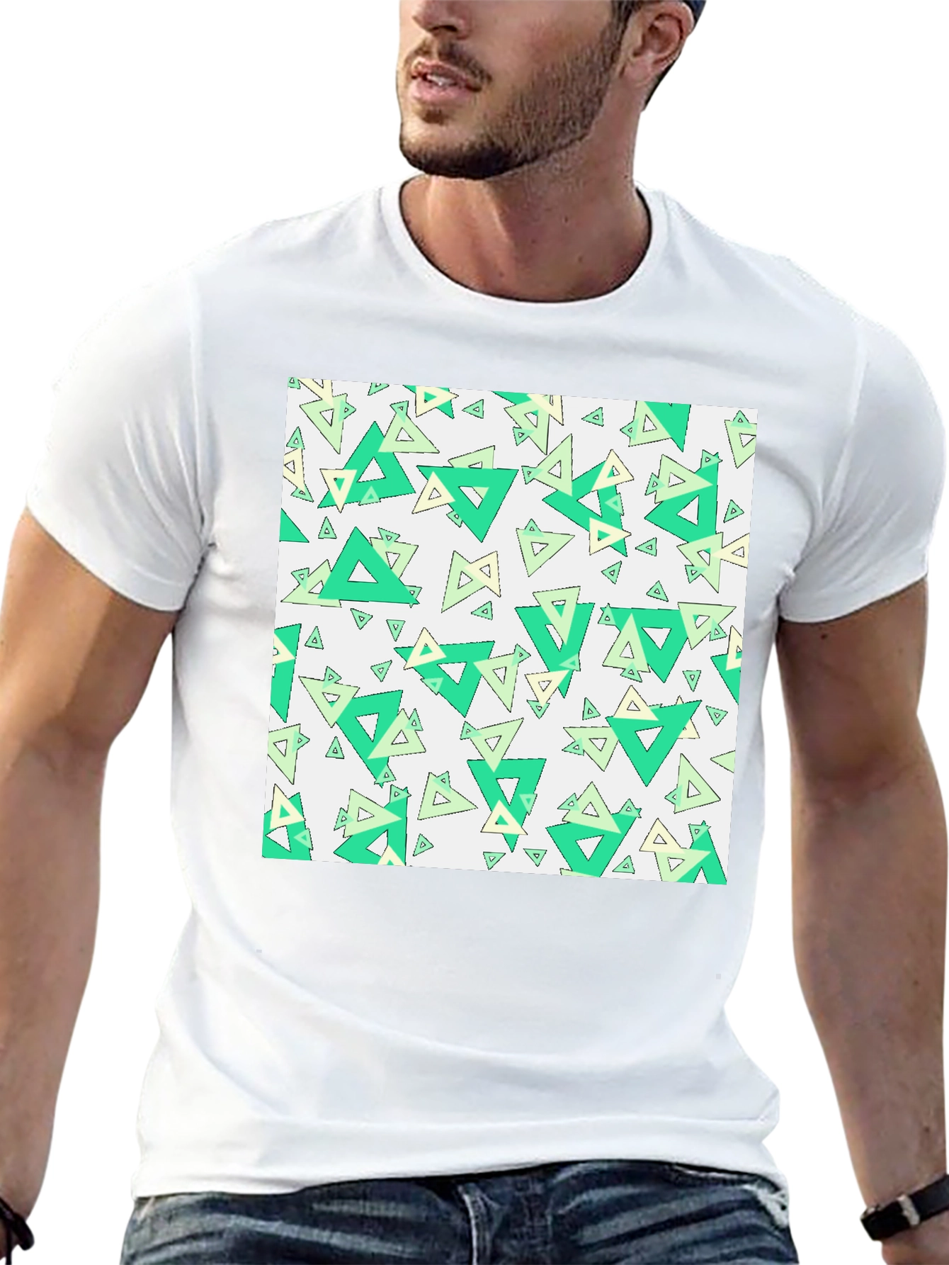 Geometric Triangle Pattern Black T-Shirt