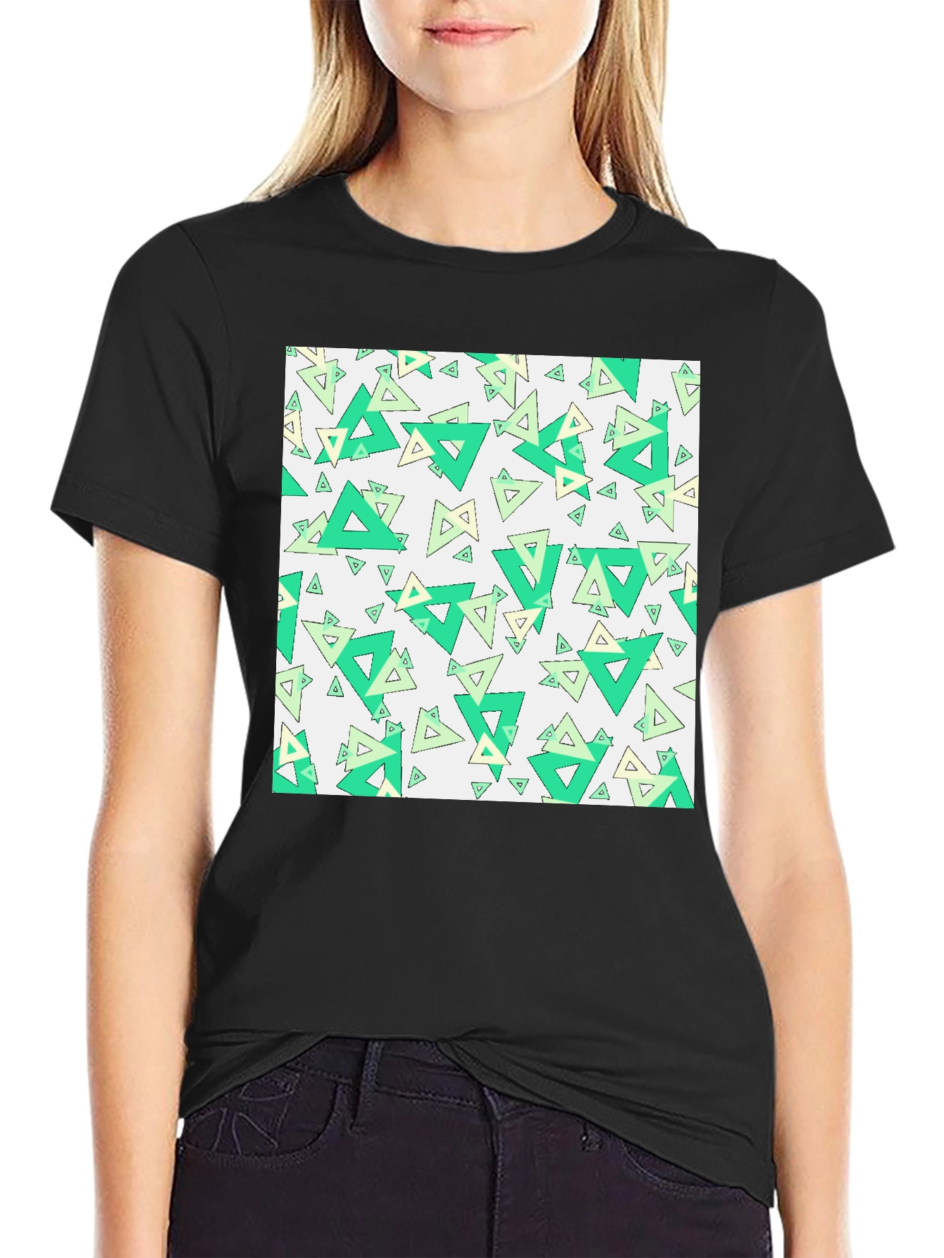 Geometric Triangle Pattern Black T-Shirt