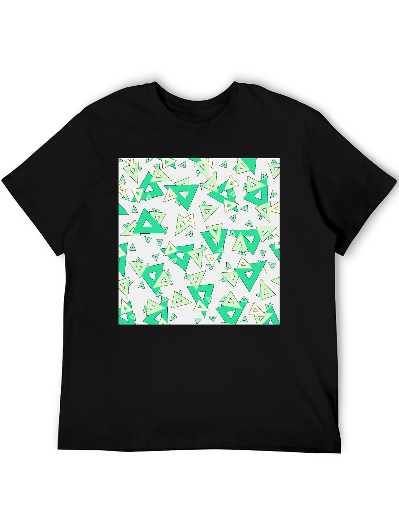 Geometric Triangle Pattern Black T-Shirt