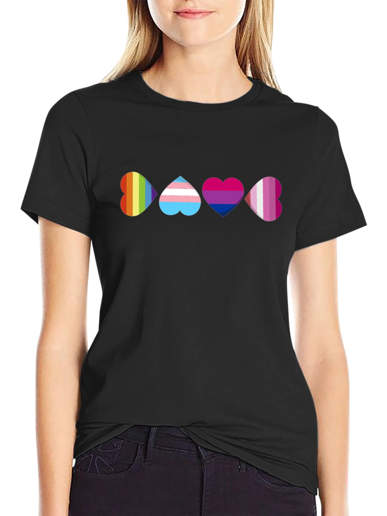 Pride Heart T-Shirt - Rainbow Trans Bi Lesbian
