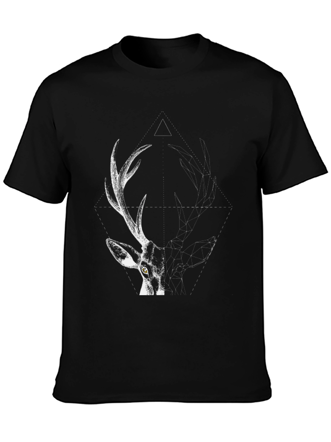 Geometric Deer Graphic T-Shirt - Black