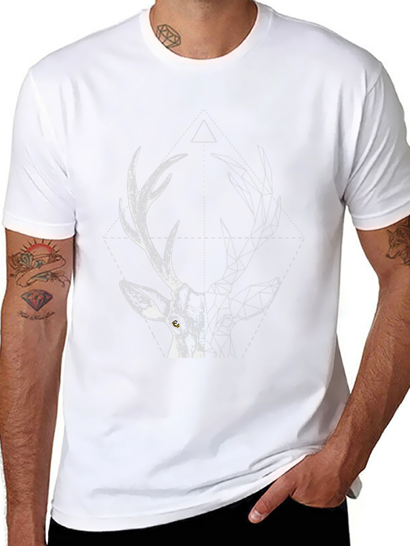 Geometric Deer Graphic T-Shirt - Black