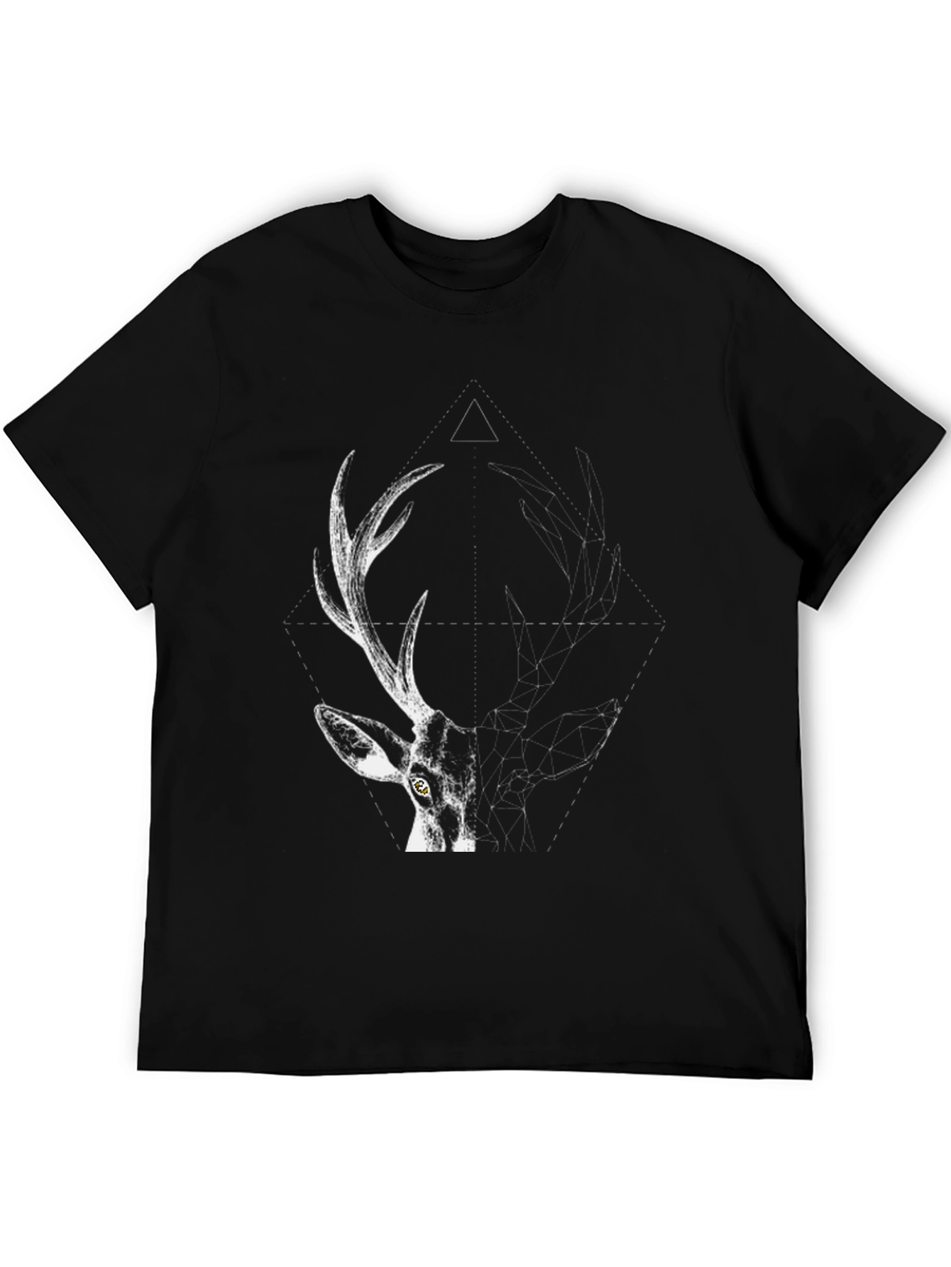 Geometric Deer Graphic T-Shirt - Black