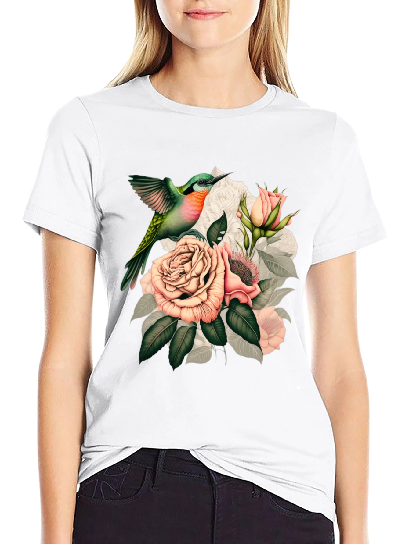 Hummingbird & Roses Graphic T-Shirt