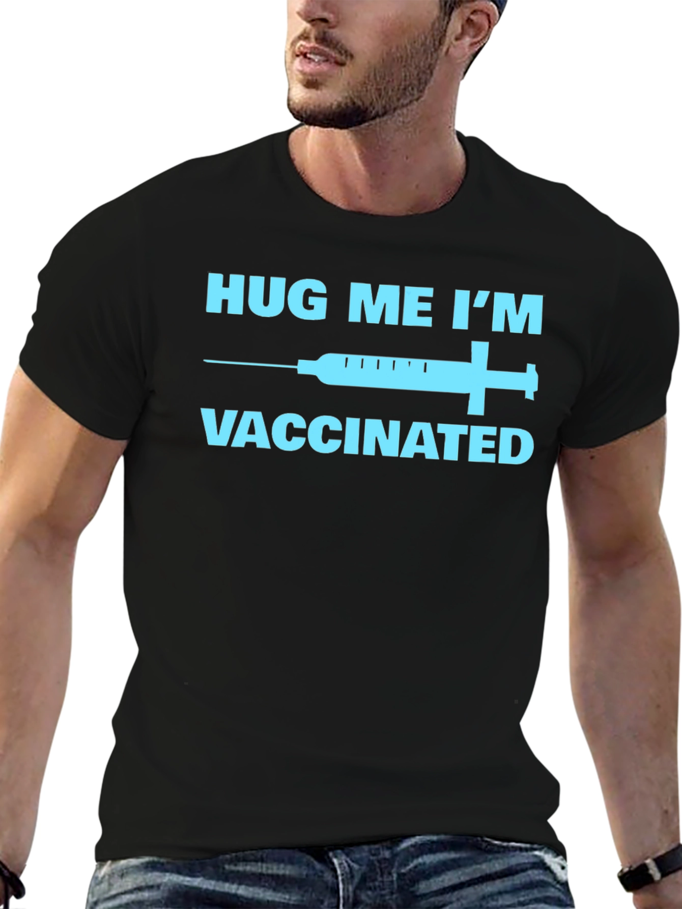 Hug Me Im Vaccinated T-Shirt Black Novelty Tee