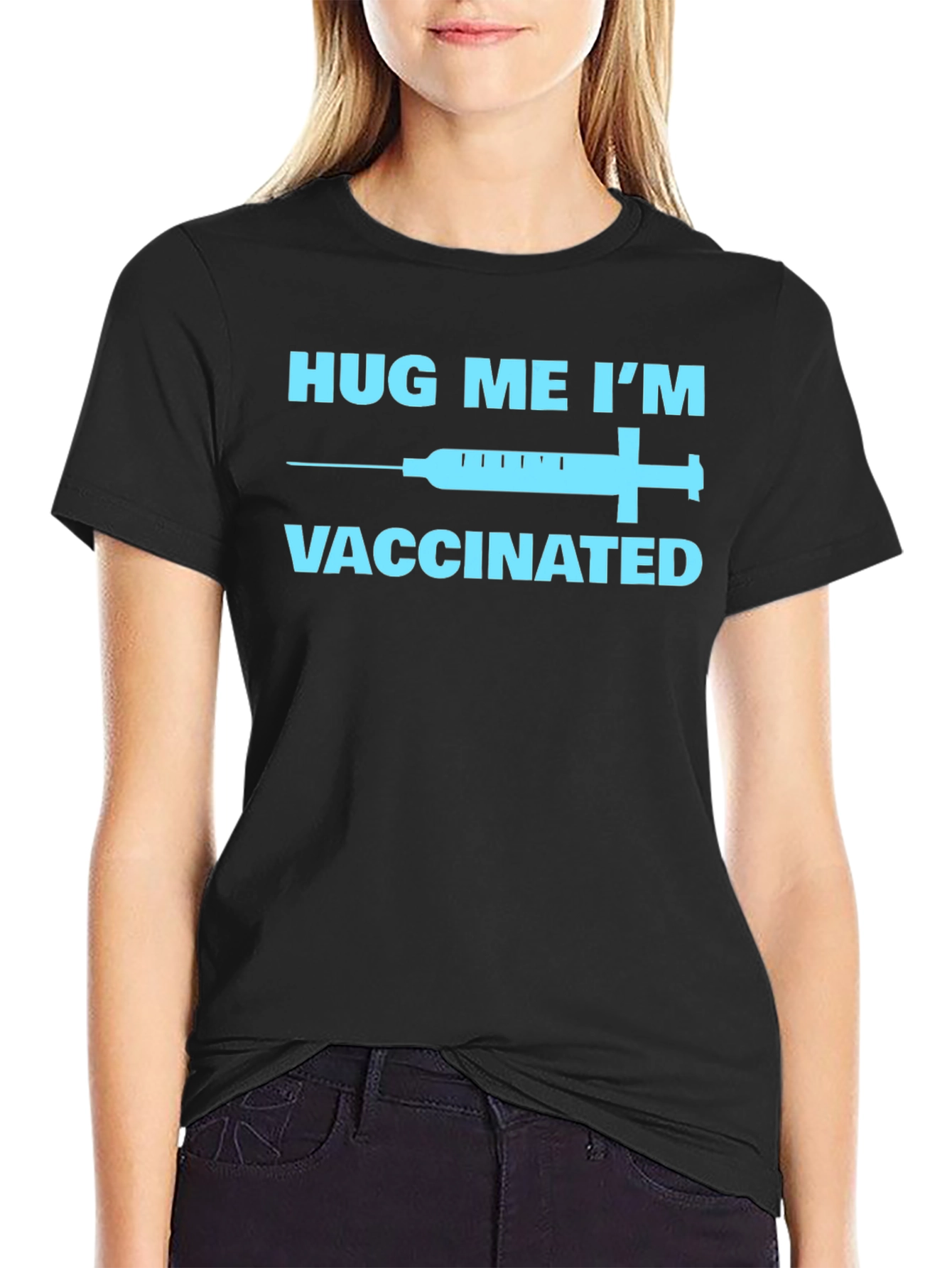 Hug Me Im Vaccinated T-Shirt Black Novelty Tee