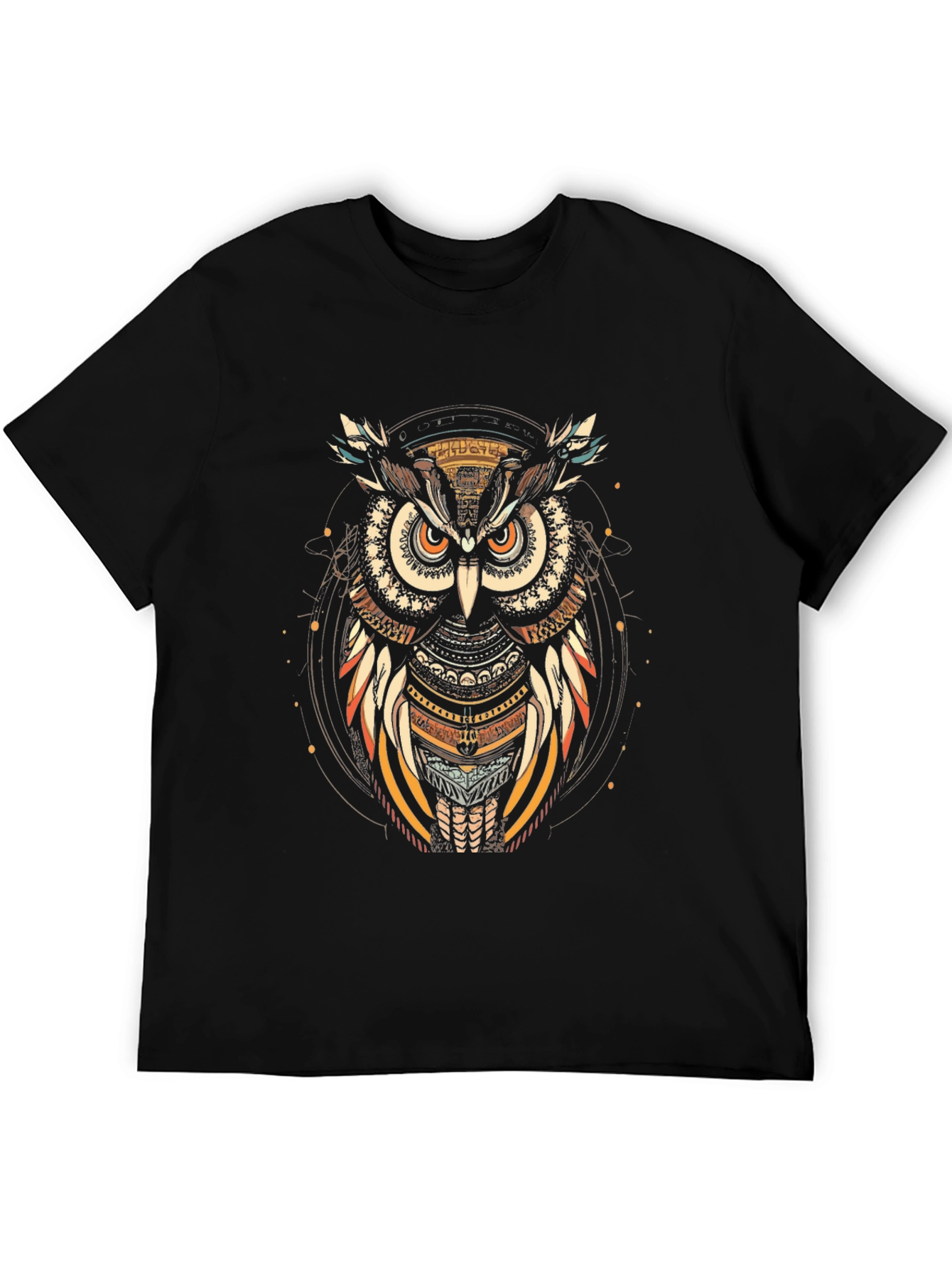Tribal Owl Graphic Tee - Black Cotton T-Shirt