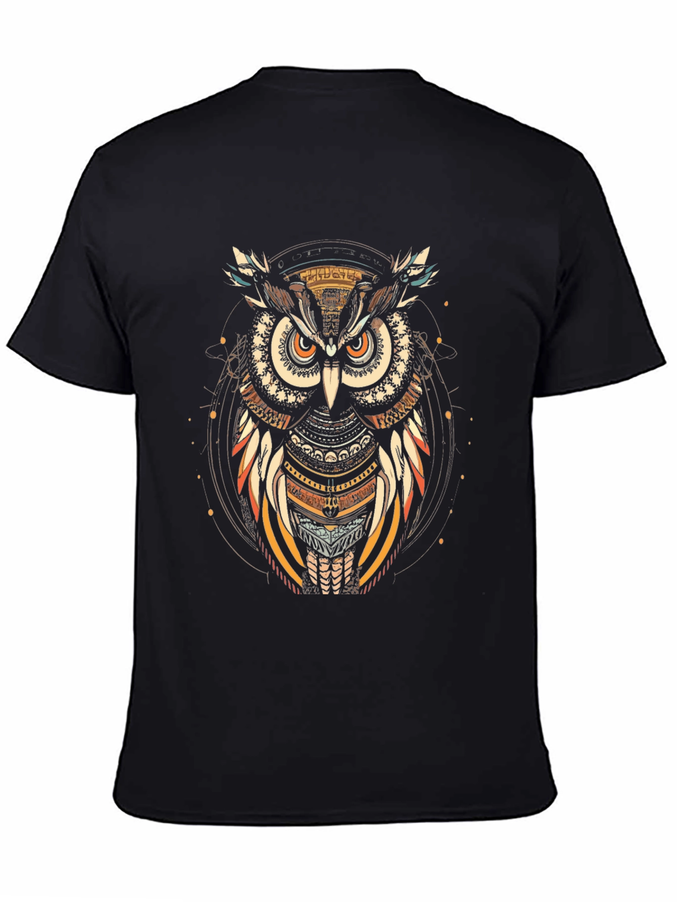 Tribal Owl Graphic Tee - Black Cotton T-Shirt