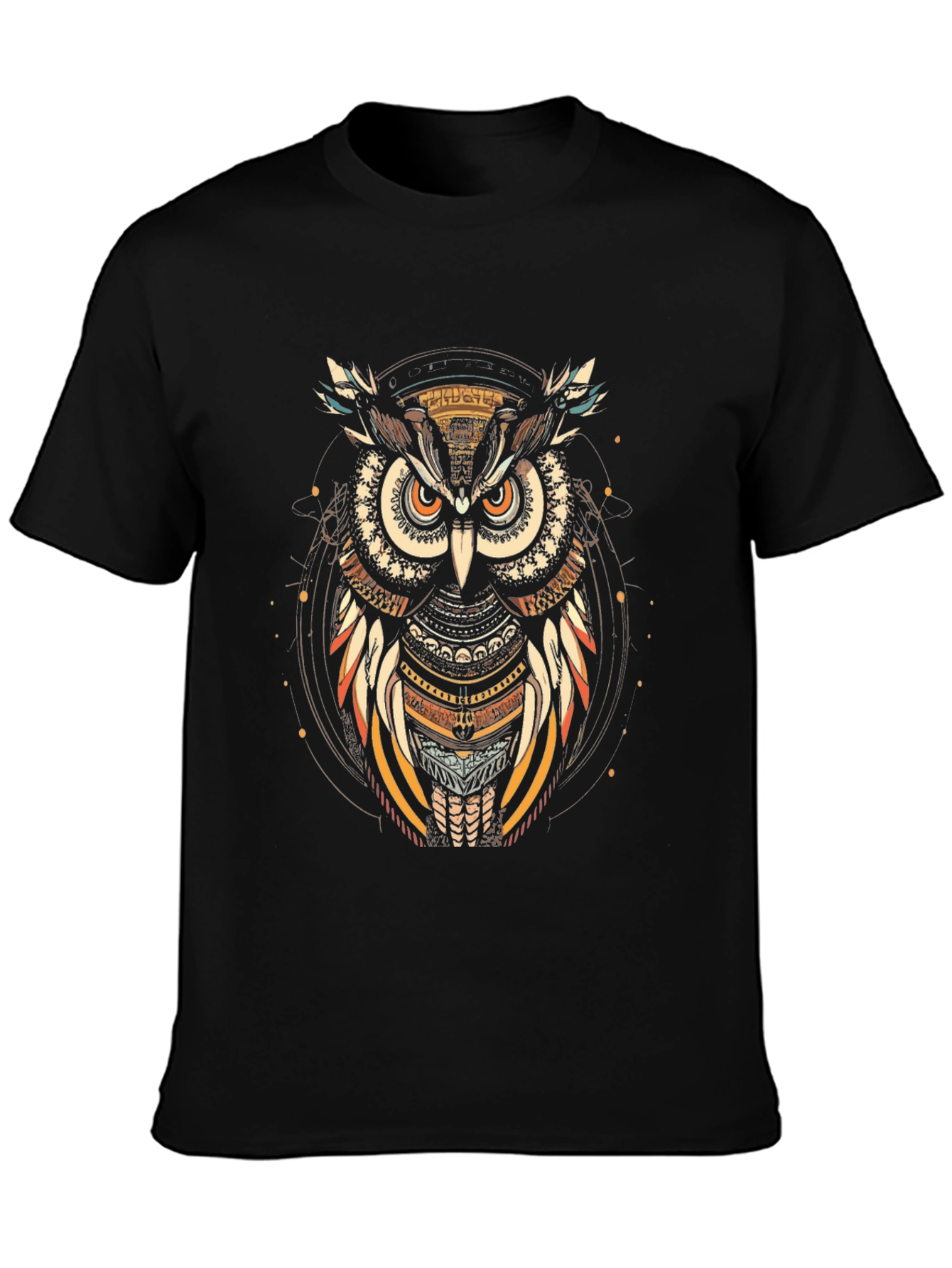 Tribal Owl Graphic Tee - Black Cotton T-Shirt