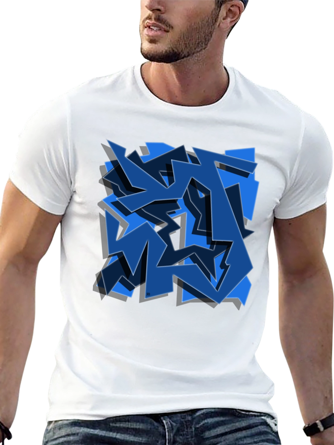 Abstract Blue Graffiti Art Black T-Shirt