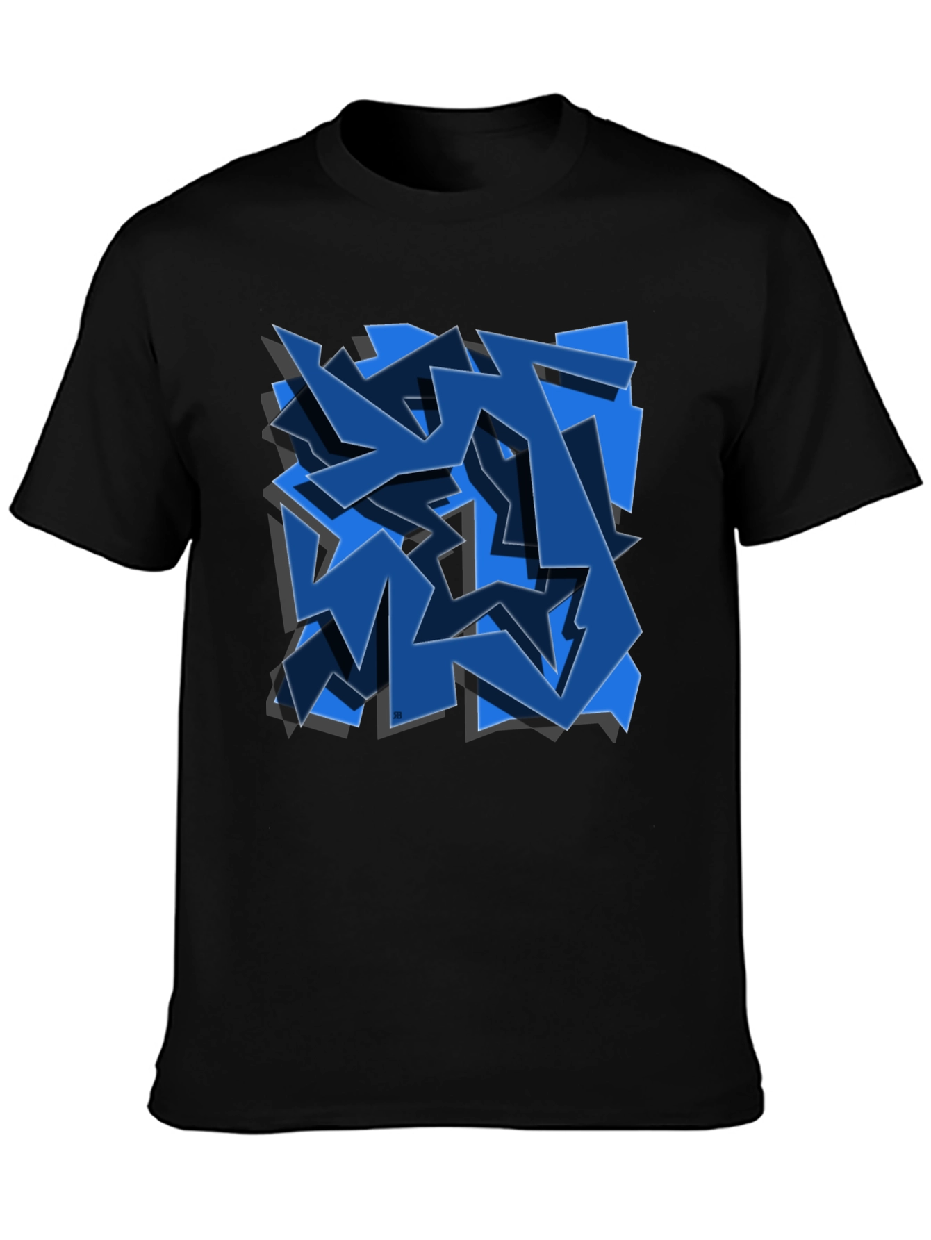 Abstract Blue Graffiti Art Black T-Shirt