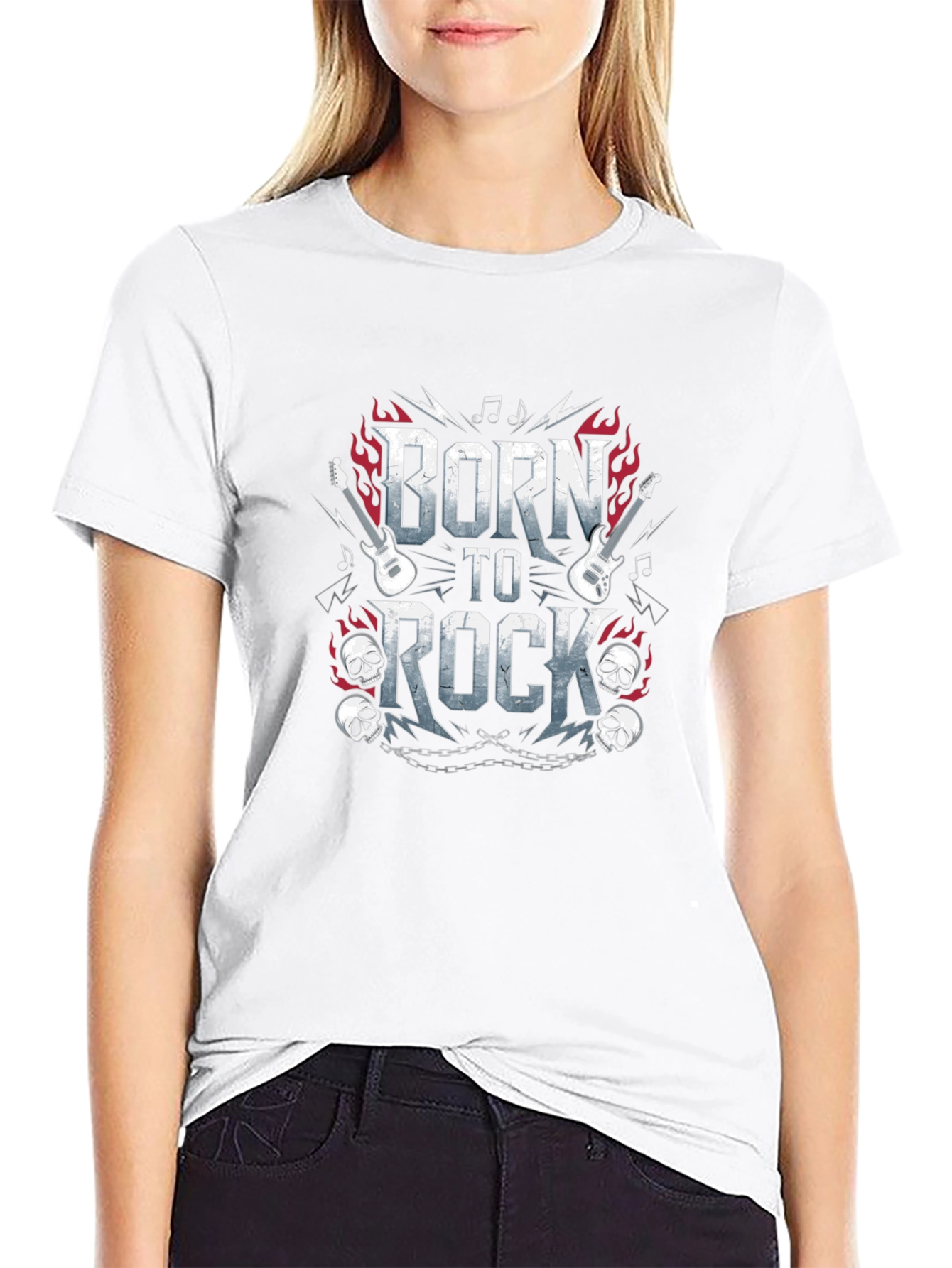 Born to Rock Graphic Print Black T-Shirt