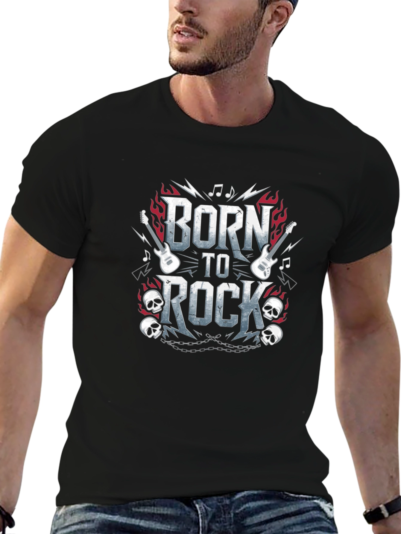 Born to Rock Graphic Print Black T-Shirt