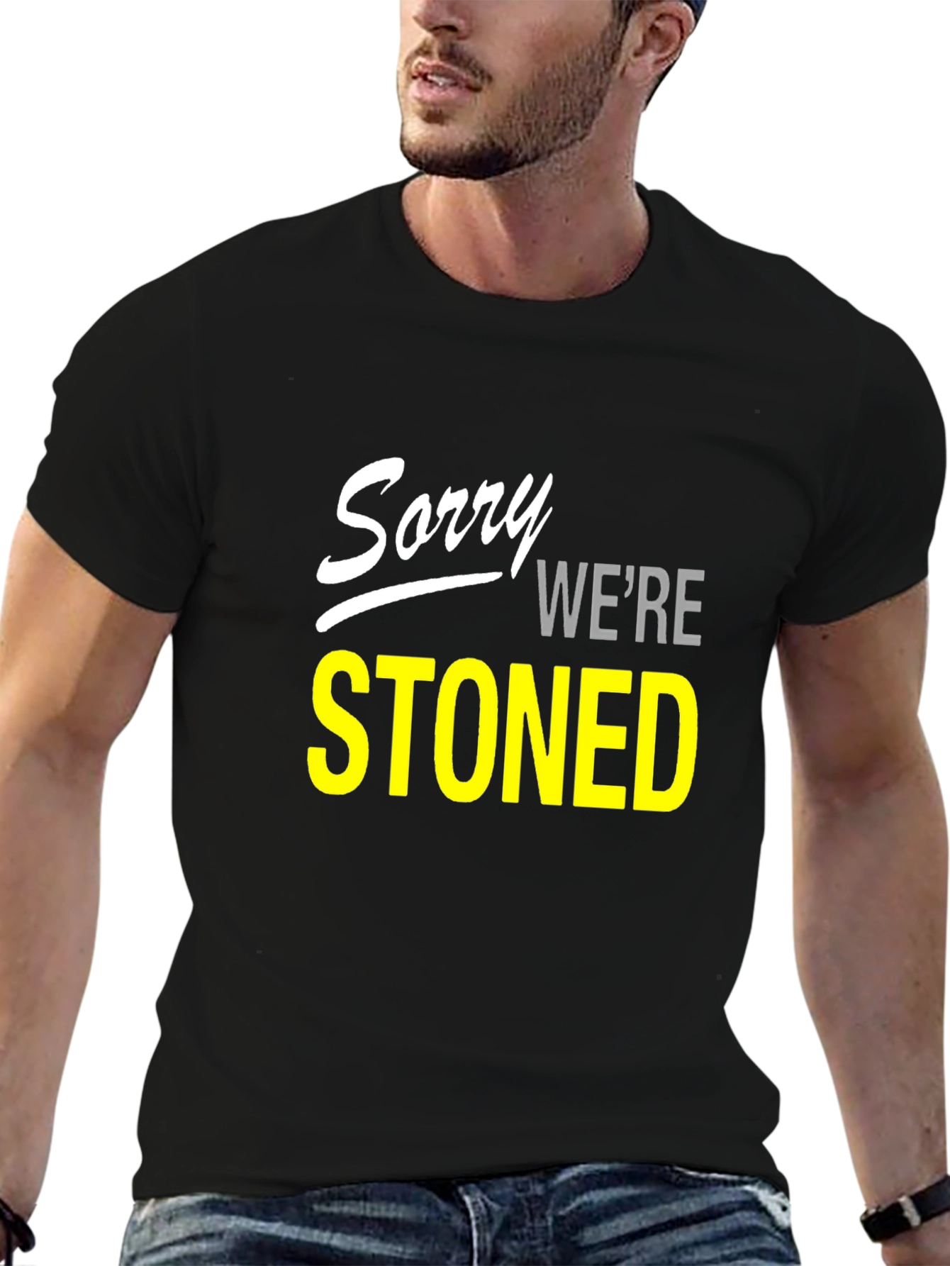 Sorry Were Stoned Graphic Tee - Black T-Shirt