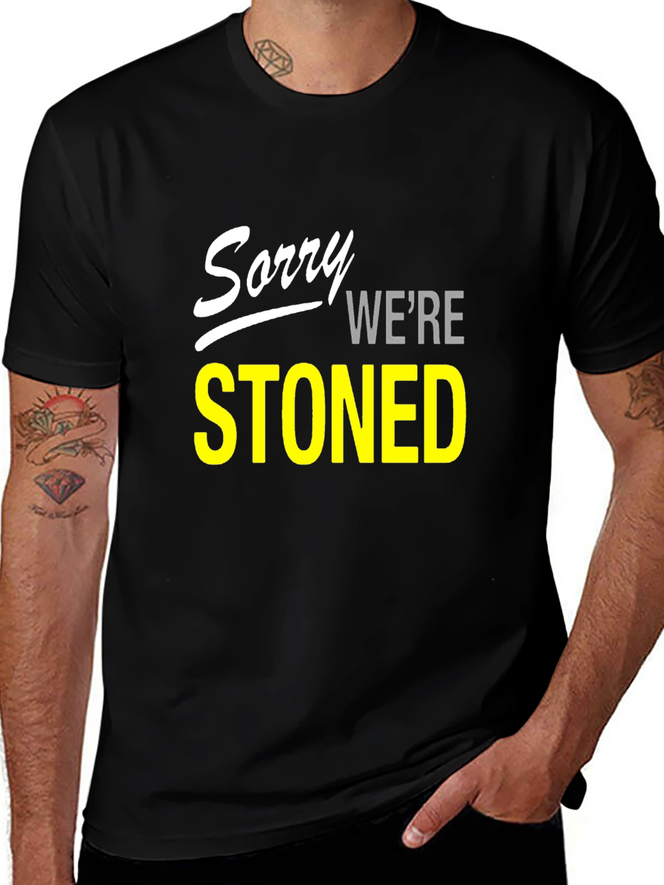 Sorry Were Stoned Graphic Tee - Black T-Shirt