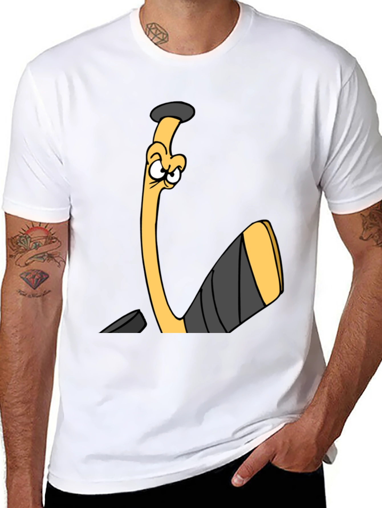 Funny Hockey Stick Cartoon Black T-Shirt