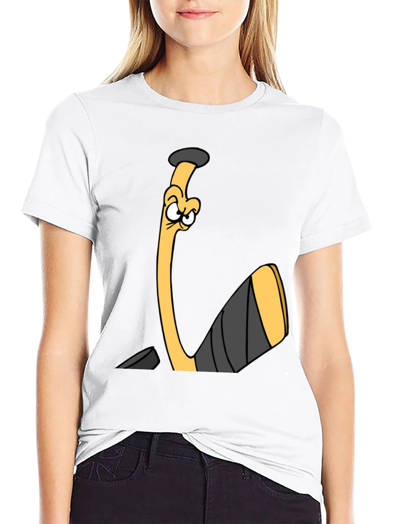 Funny Hockey Stick Cartoon Black T-Shirt