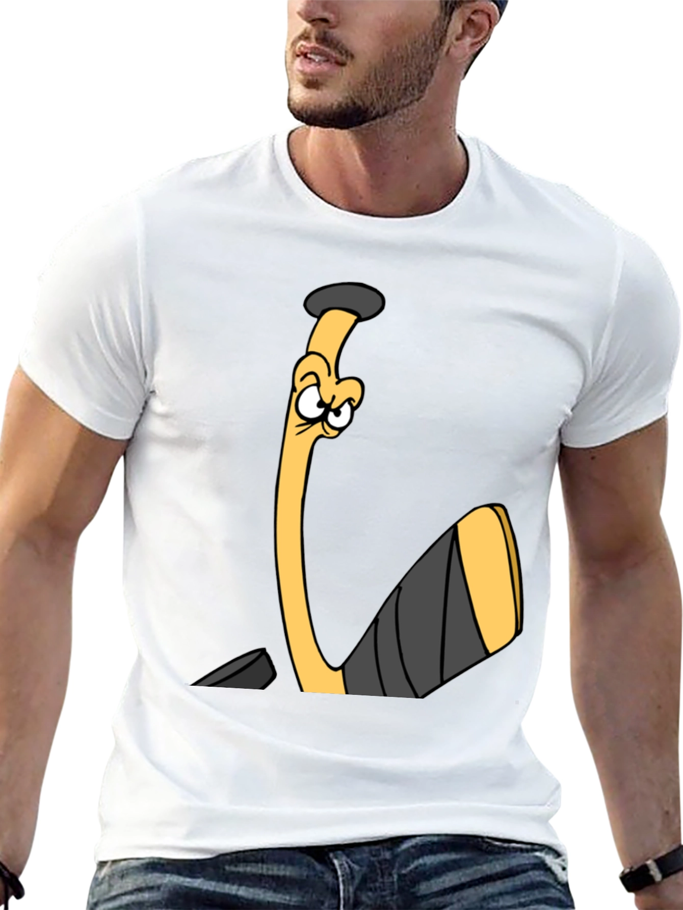 Funny Hockey Stick Cartoon Black T-Shirt