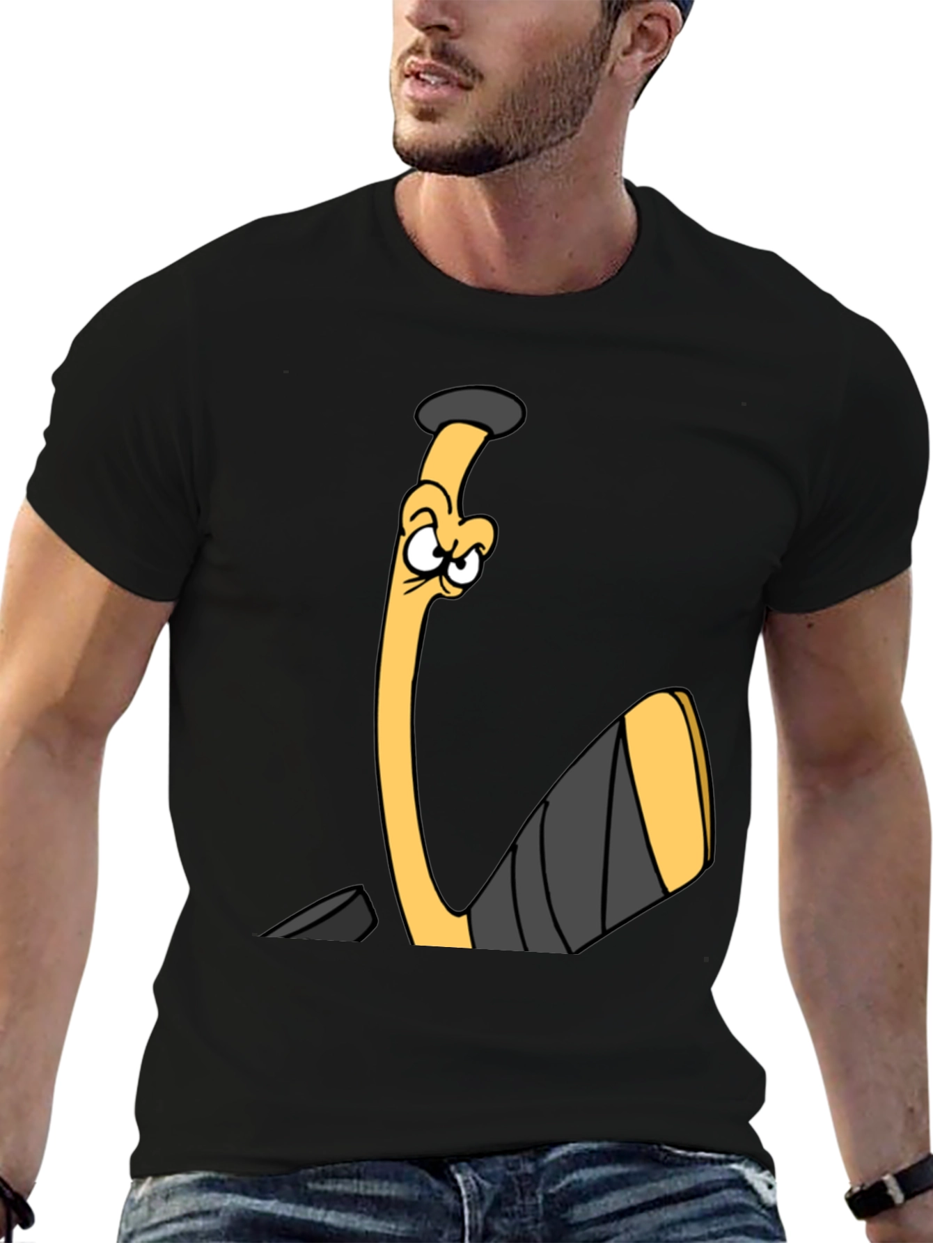 Funny Hockey Stick Cartoon Black T-Shirt
