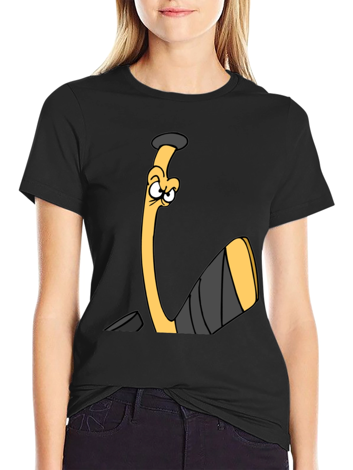 Funny Hockey Stick Cartoon Black T-Shirt