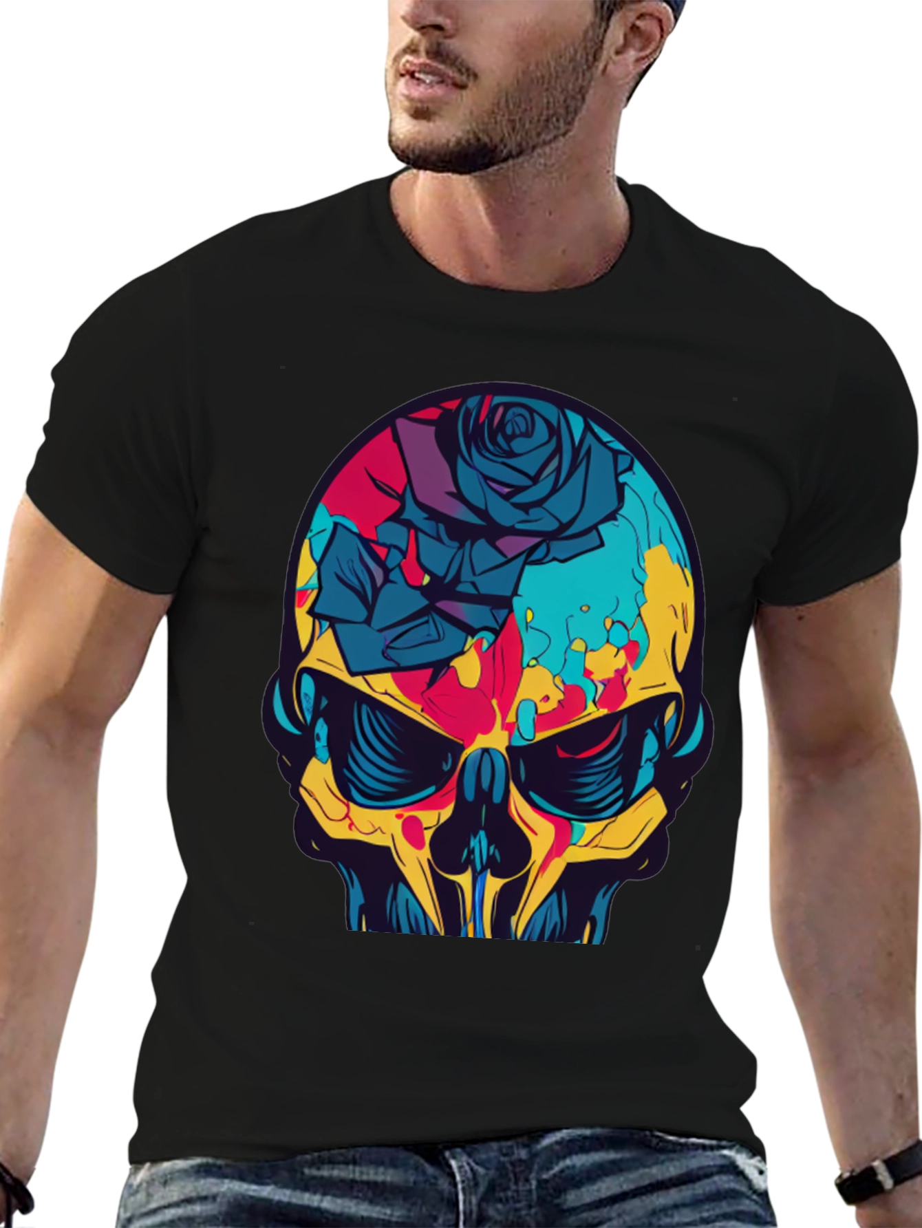 Skull & Rose Graphic Tee - Bold Edgy Design