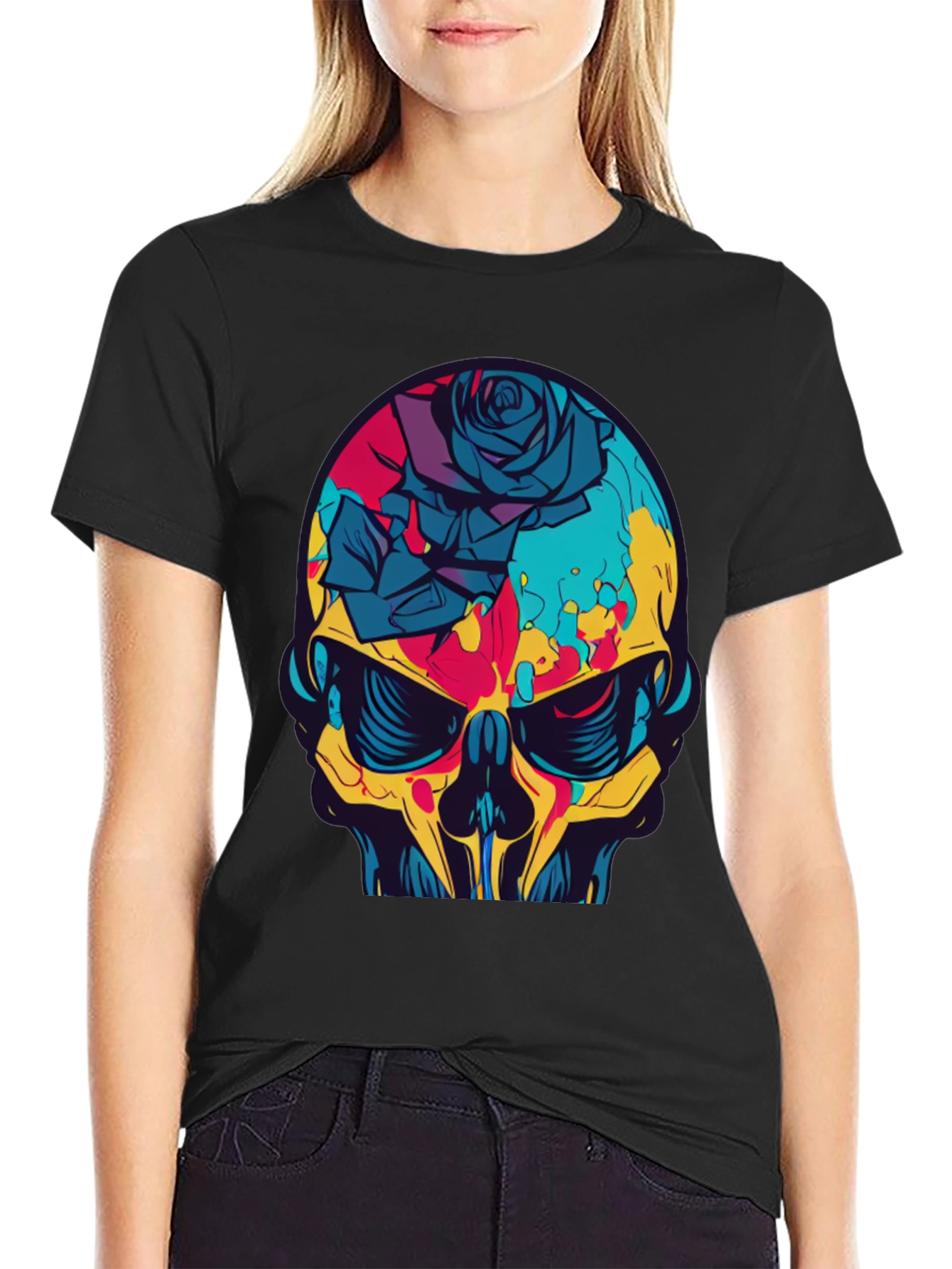 Skull & Rose Graphic Tee - Bold Edgy Design