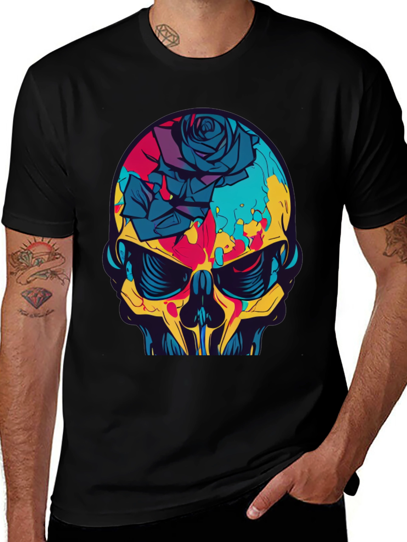 Skull & Rose Graphic Tee - Bold Edgy Design