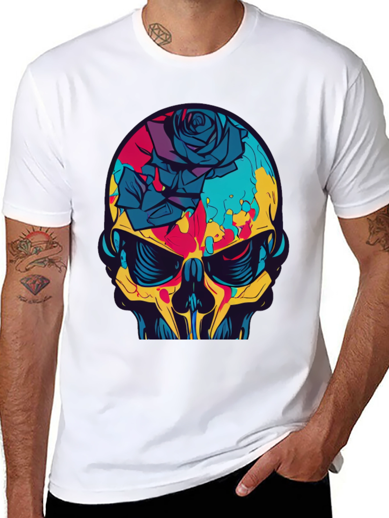 Skull & Rose Graphic Tee - Bold Edgy Design