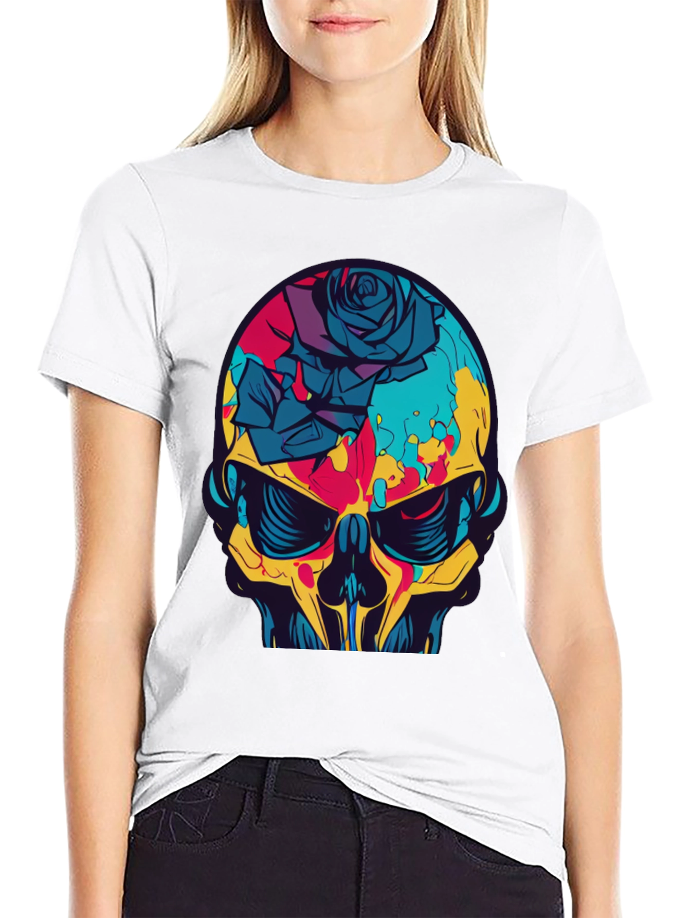 Skull & Rose Graphic Tee - Bold Edgy Design