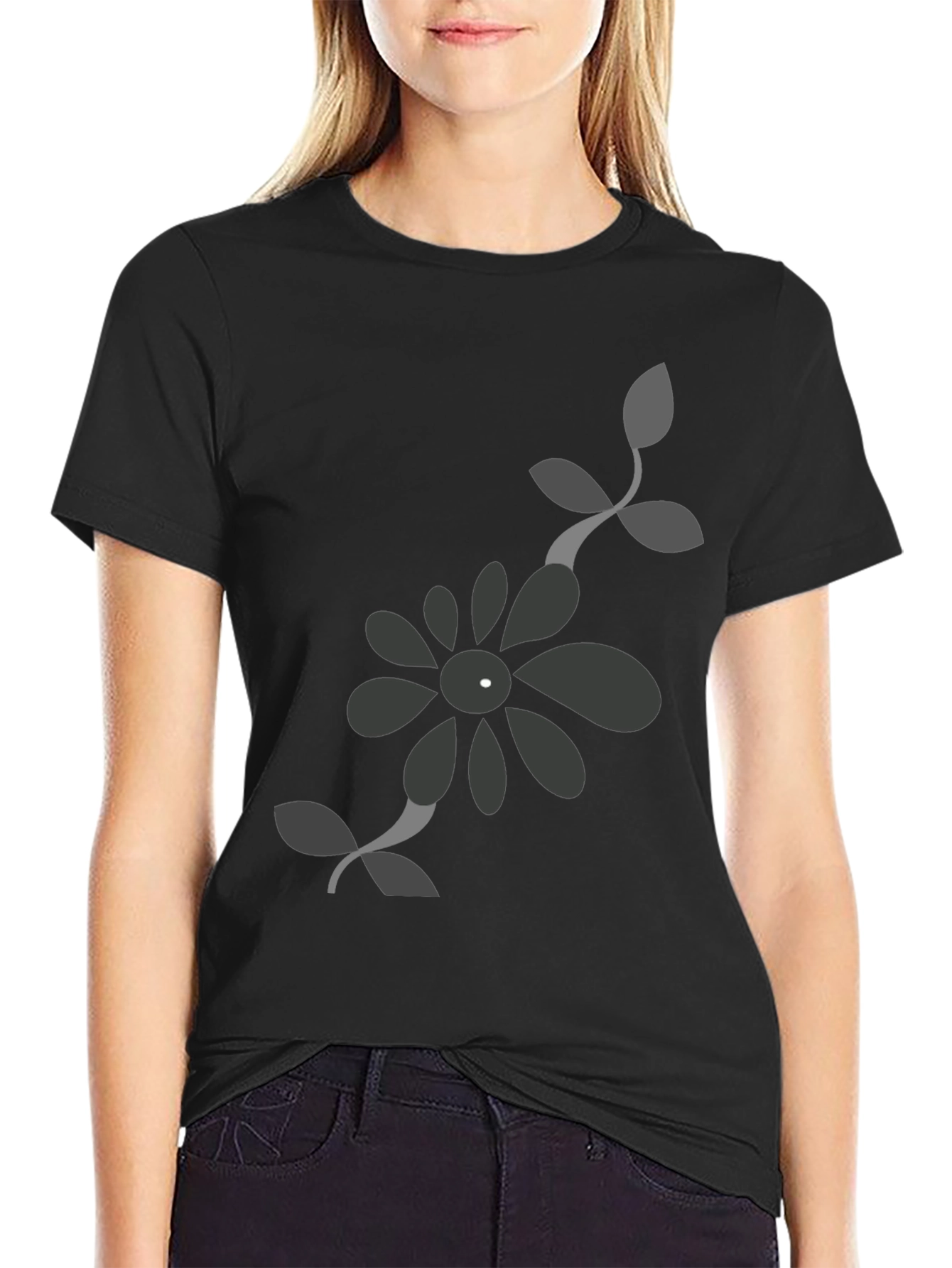 Mens Black T-Shirt with Floral Design