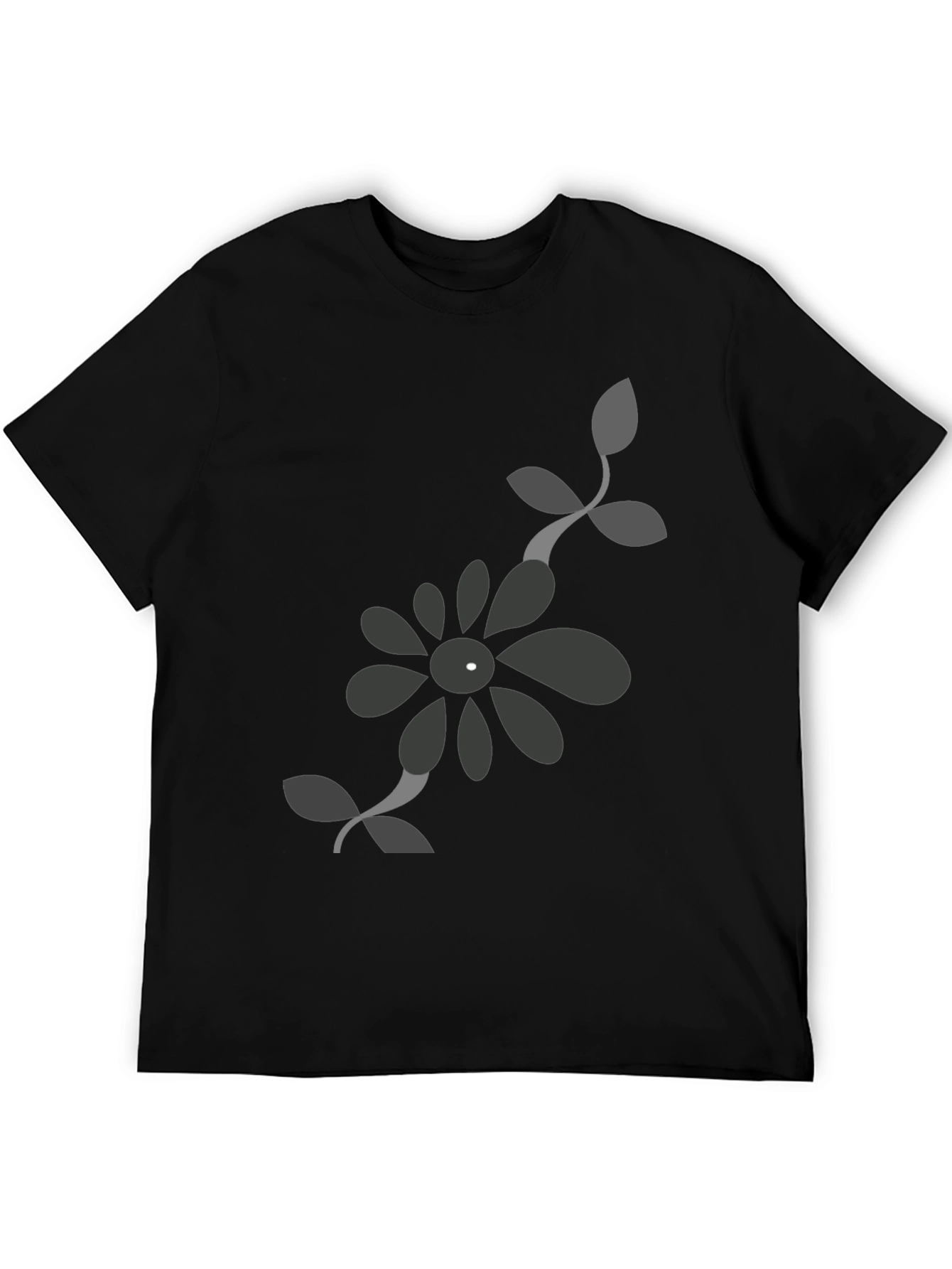 Mens Black T-Shirt with Floral Design