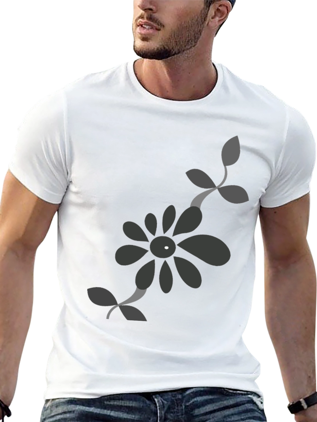 Mens Black T-Shirt with Floral Design