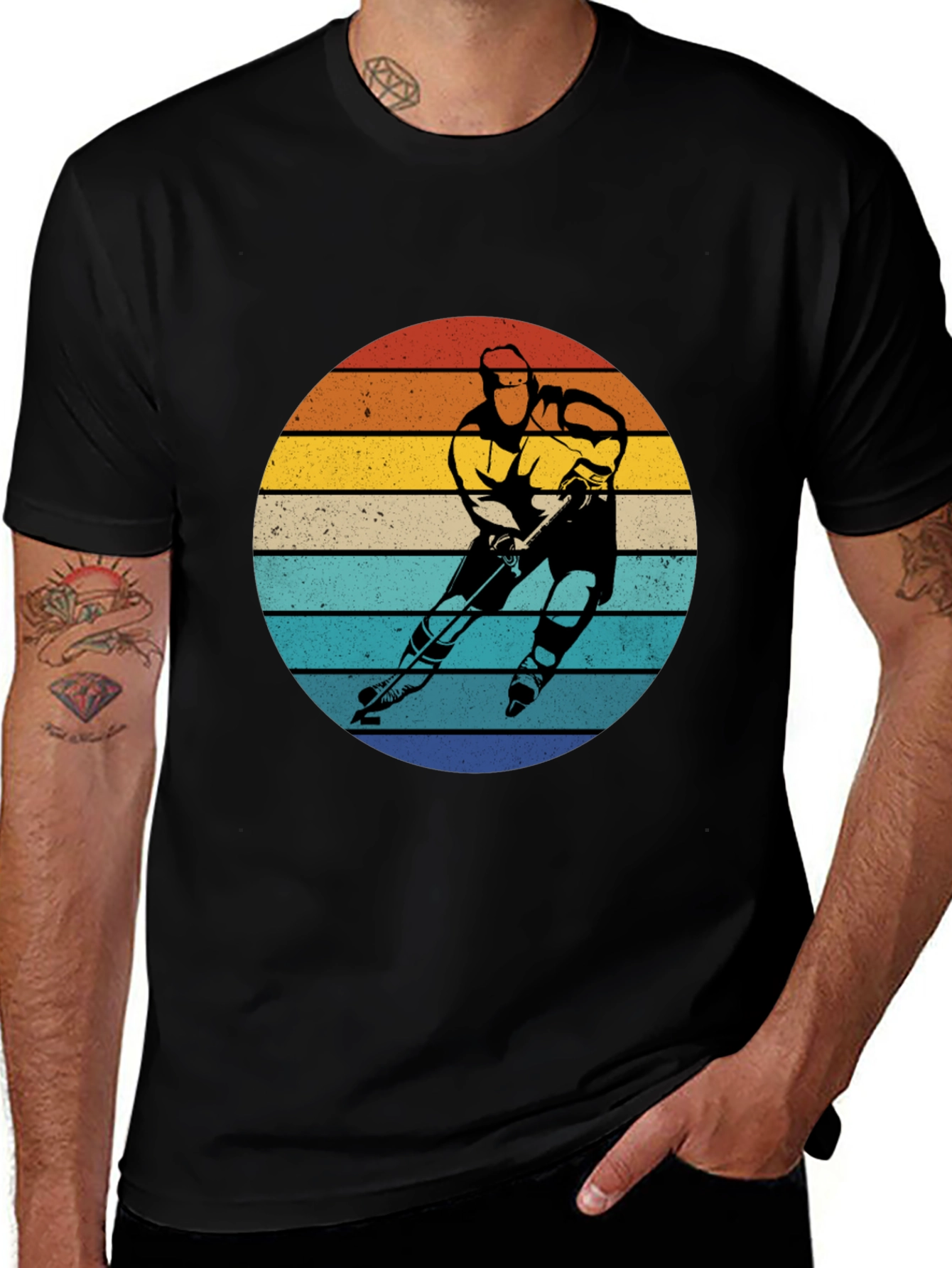 Retro Hockey Player Sunset Graphic T-Shirt