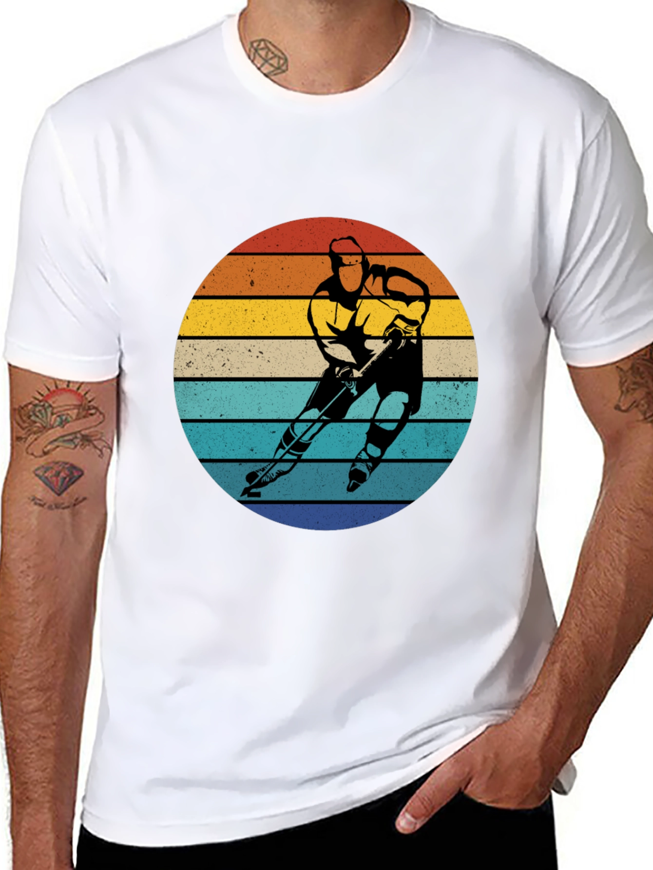 Retro Hockey Player Sunset Graphic T-Shirt