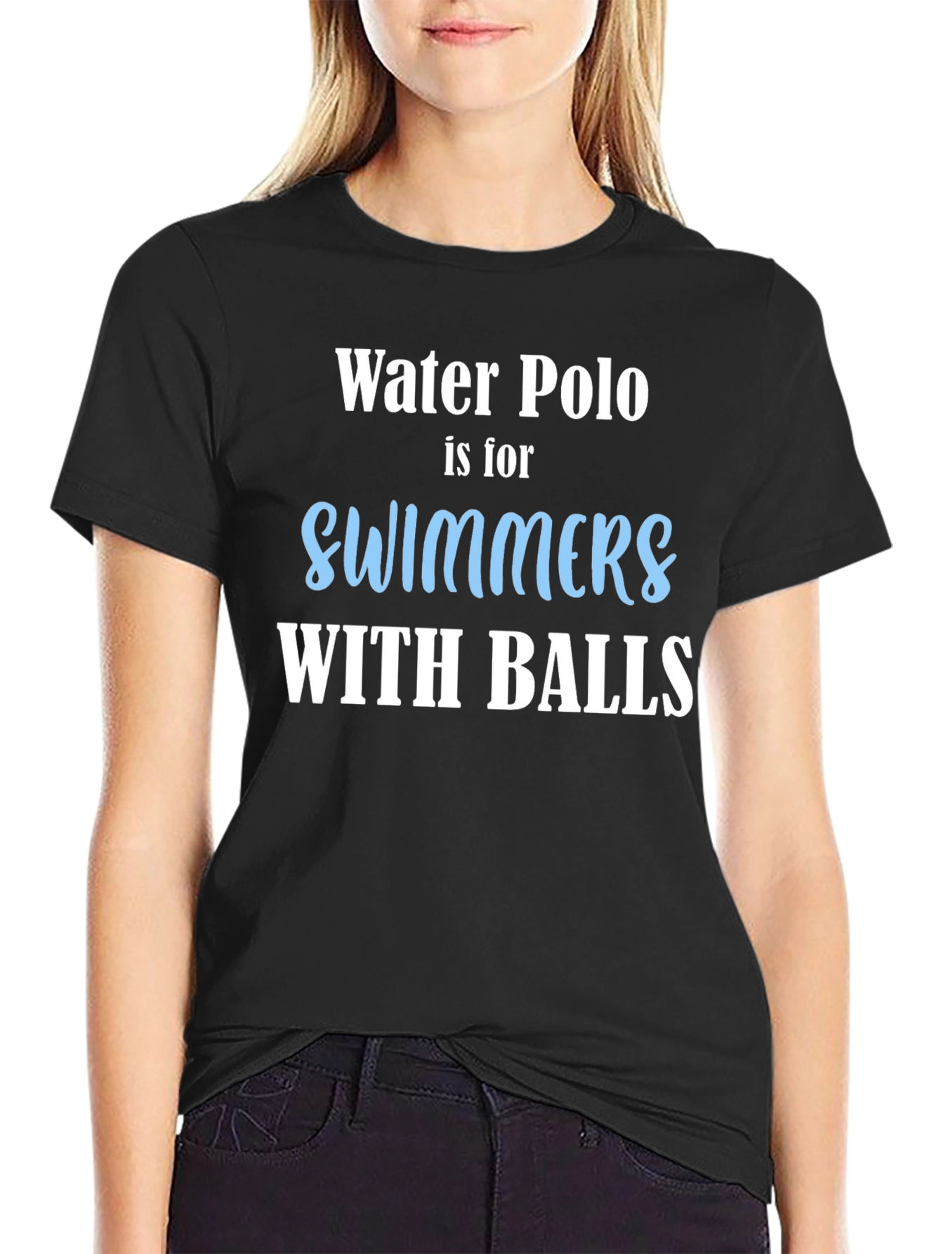 Water Polo Swimmers with Balls Black Graphic T-Shirt